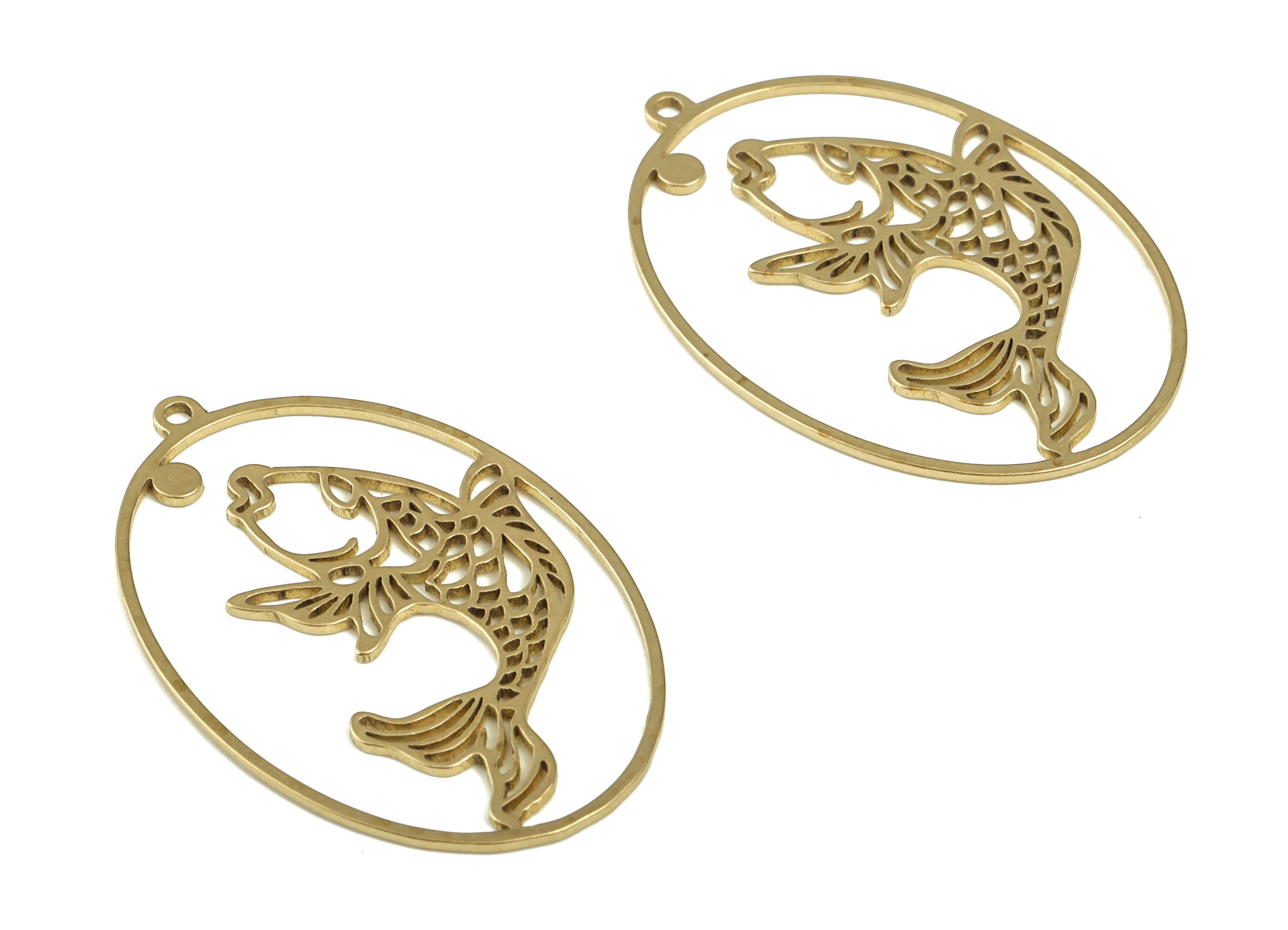 Brass Oval Fish Earring Charms - Raw Brass Oval Fish Pendant - Earring Findings - Jewelry Making Supplies - 34.84x31.98x0.71mm - PP4245 - DOMEDBAZAAR