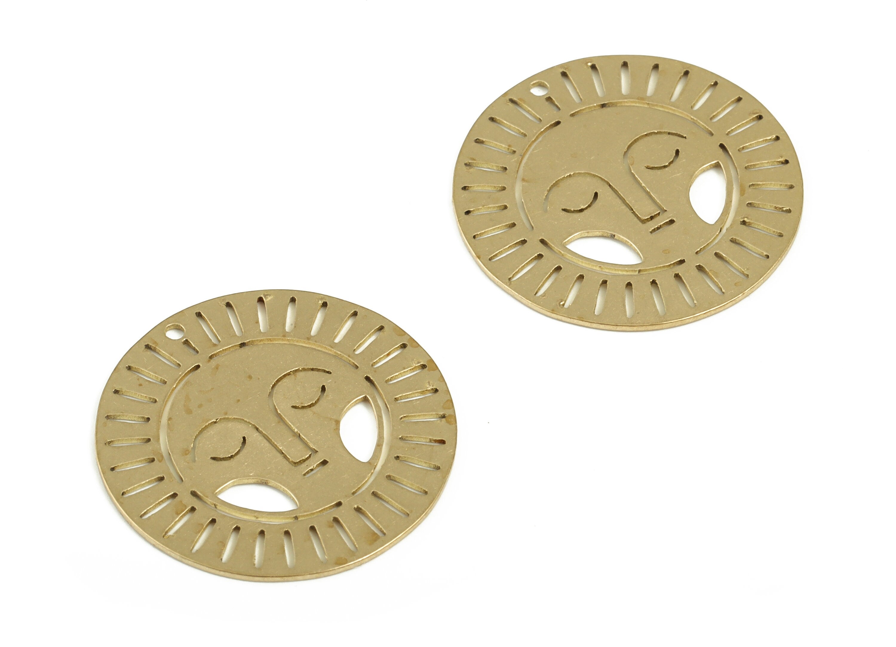 Asleep Face Sun Round Pendant - Raw Brass Sun Face Circle Earring Charms – DIY Jewelry Making Supplies - 22.02x22.02x0.58mm - PP4194 - DOMEDBAZAAR