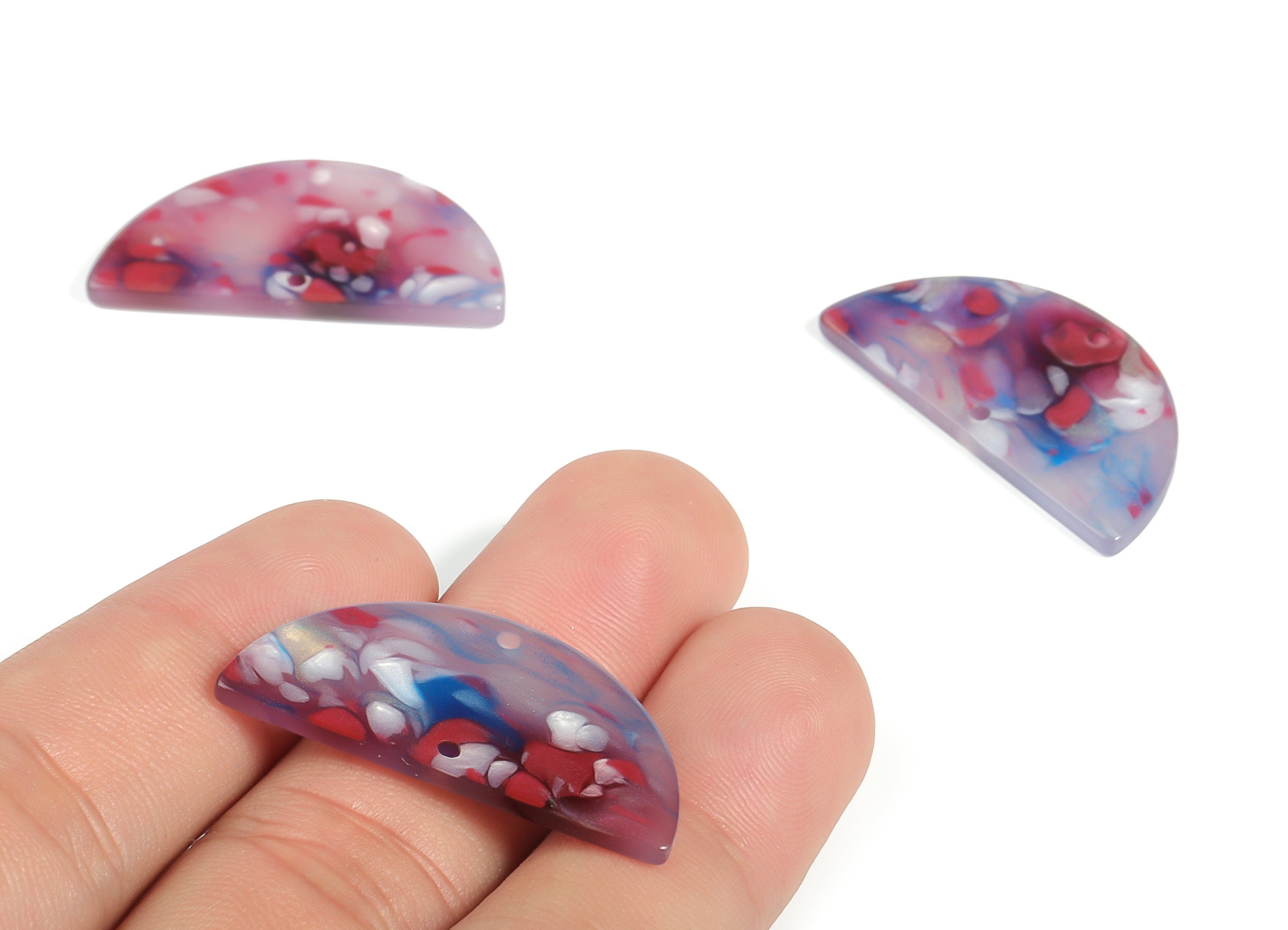 Acrylic Semicircle Earring Connectors - Acrylic Half Moon Charms - 2 Holes - Jewelry Supplies - Color Code:A609 - 34x17x2.8mm - AC1218-A609 - DOMEDBAZAAR