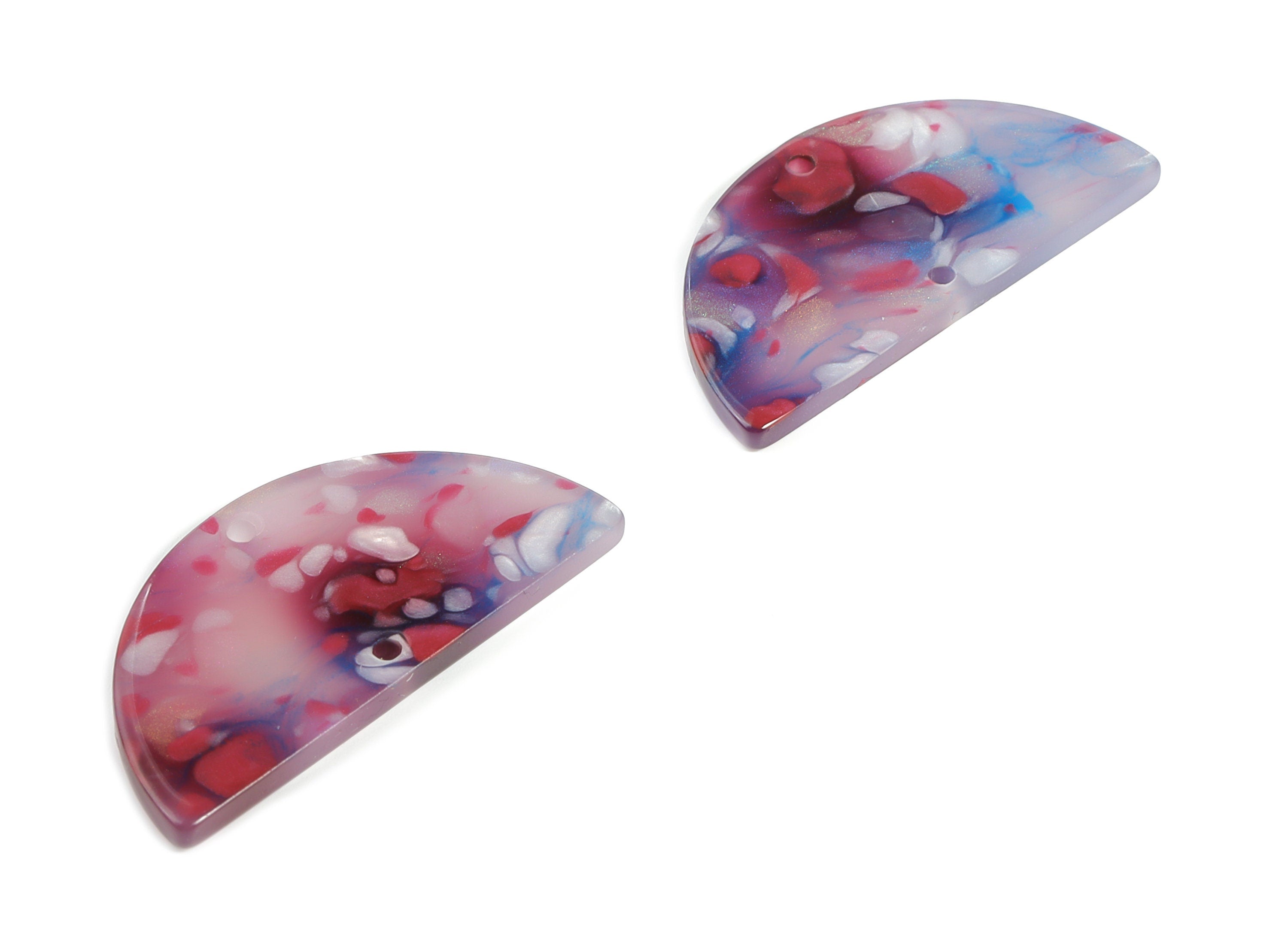 Acrylic Semicircle Earring Connectors - Acrylic Half Moon Charms - 2 Holes - Jewelry Supplies - Color Code:A609 - 34x17x2.8mm - AC1218-A609 - DOMEDBAZAAR