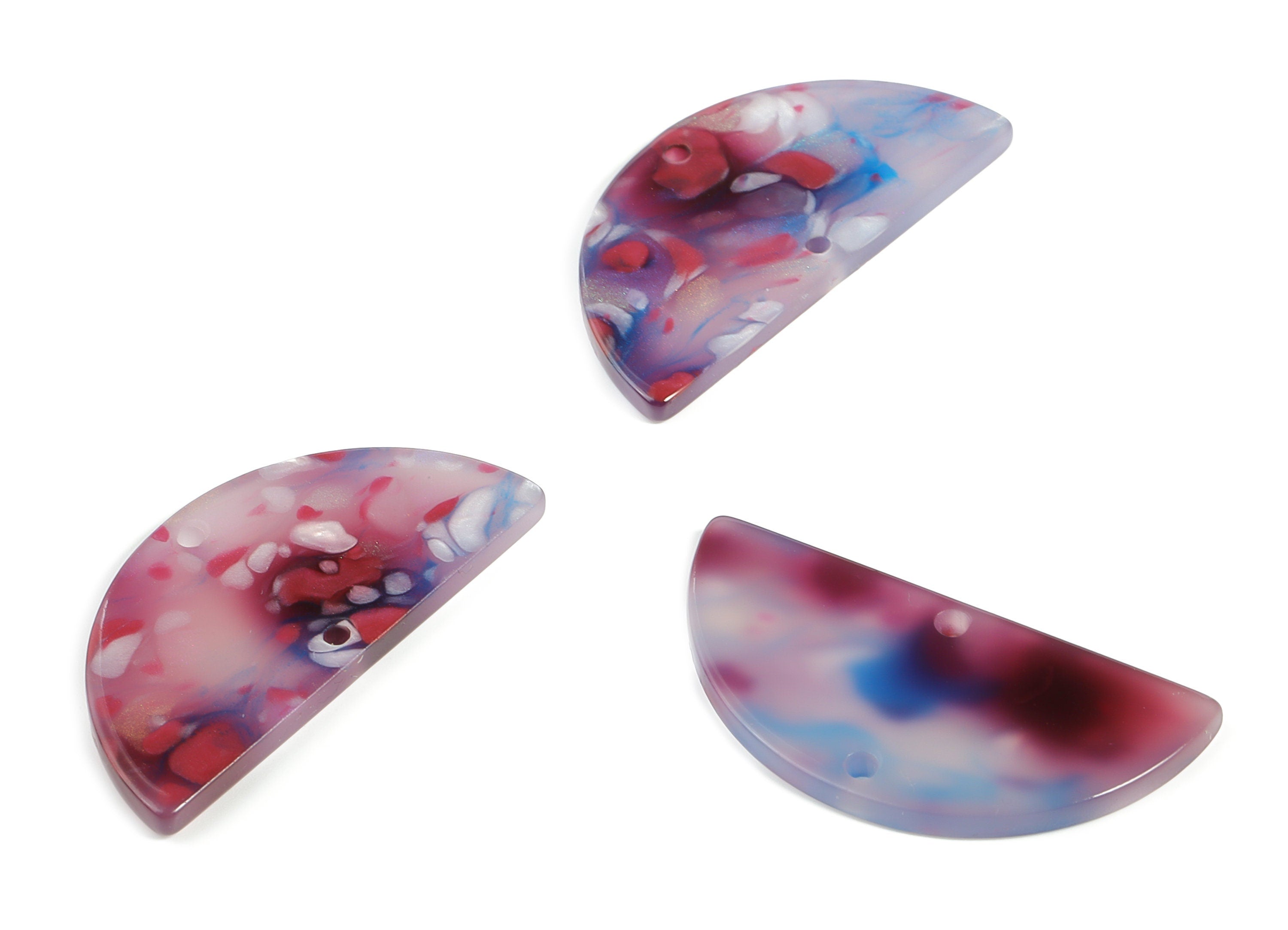 Acrylic Semicircle Earring Connectors - Acrylic Half Moon Charms - 2 Holes - Jewelry Supplies - Color Code:A609 - 34x17x2.8mm - AC1218-A609 - DOMEDBAZAAR