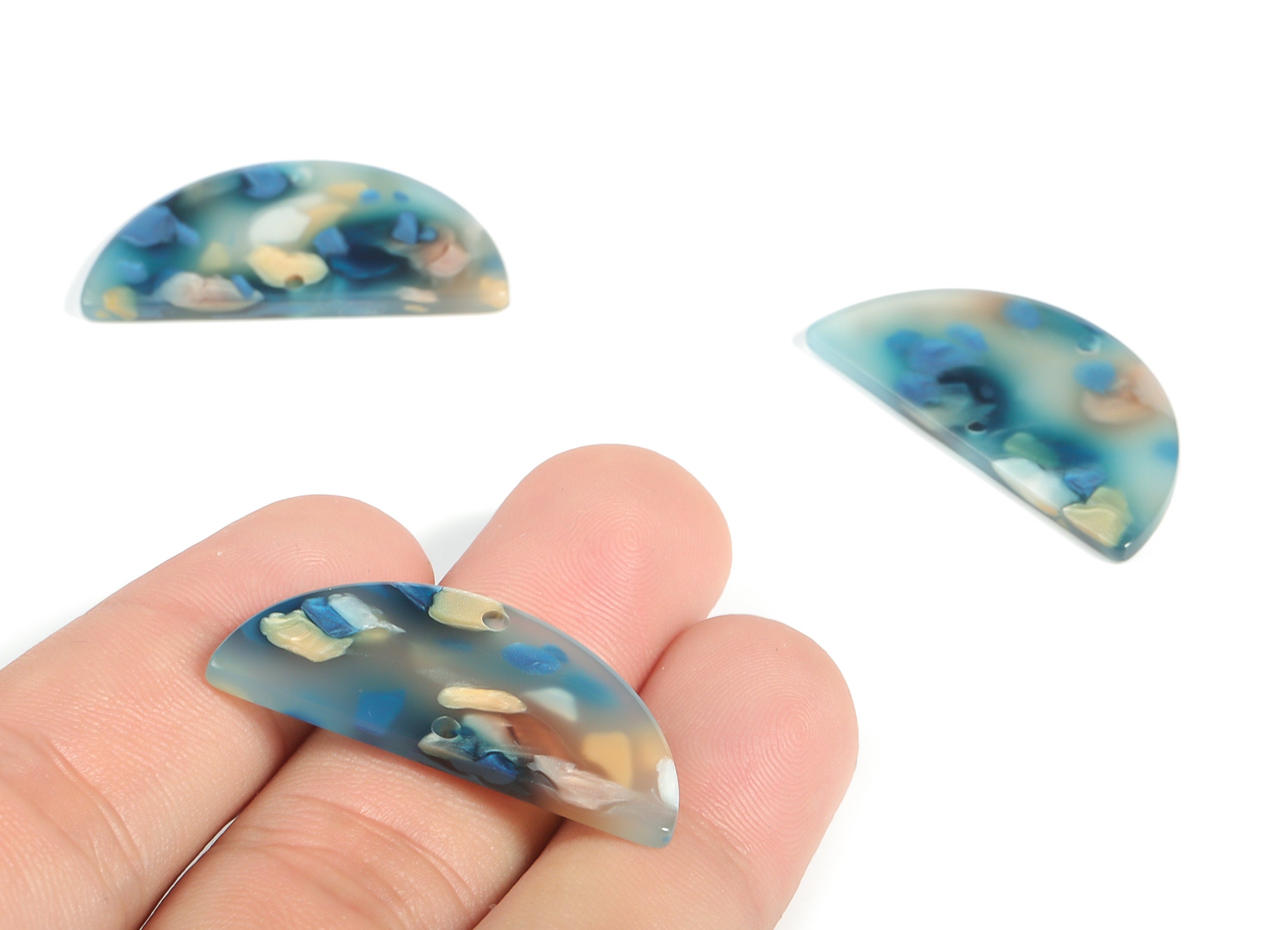 Acrylic Semicircle Earring Connectors - Acrylic Half Moon Charms - 2 Holes - Jewelry Supplies - Color Code:A600 - 34x17x2.3mm - AC1218-A600 - DOMEDBAZAAR