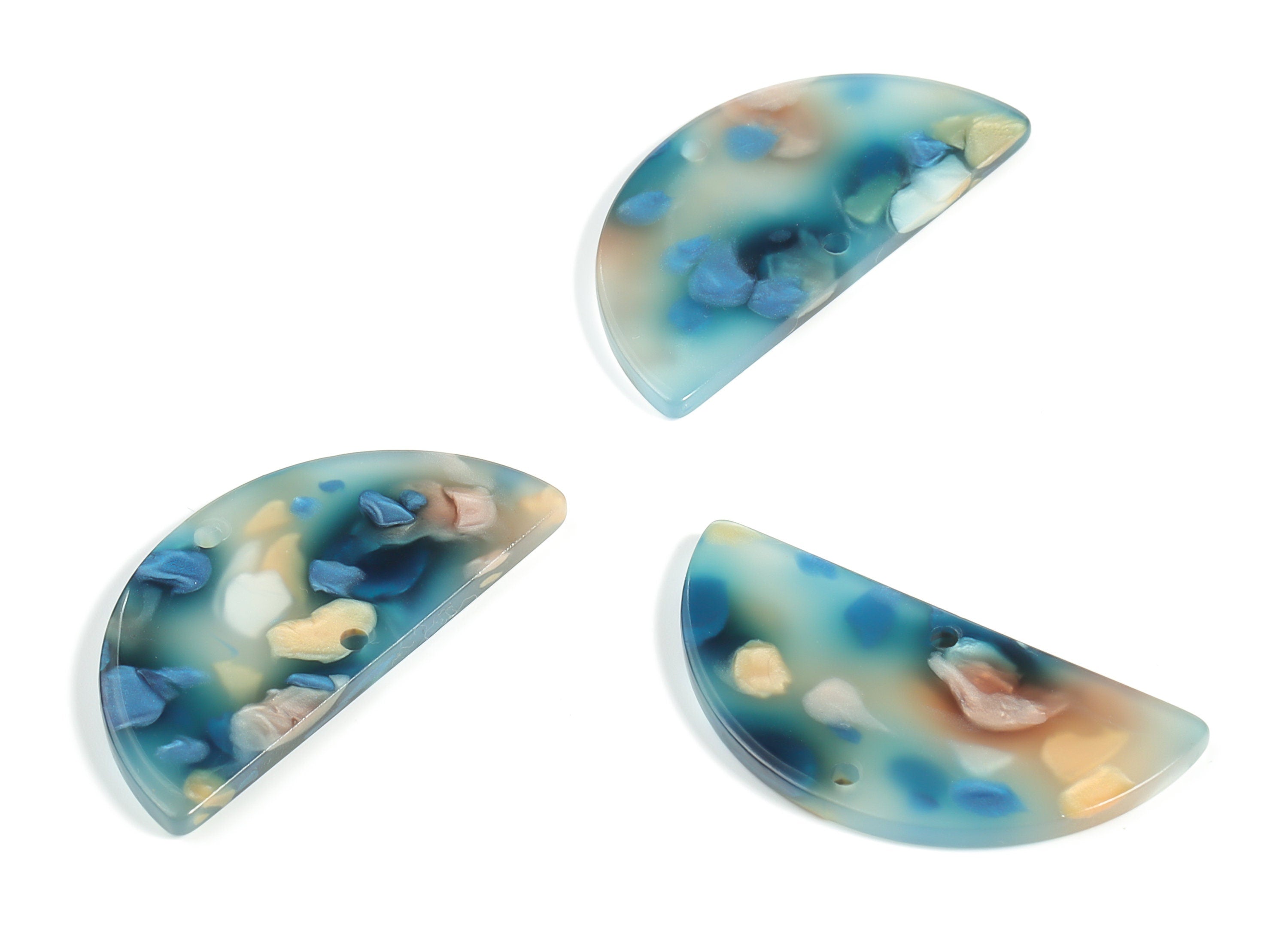 Acrylic Semicircle Earring Connectors - Acrylic Half Moon Charms - 2 Holes - Jewelry Supplies - Color Code:A600 - 34x17x2.3mm - AC1218-A600 - DOMEDBAZAAR