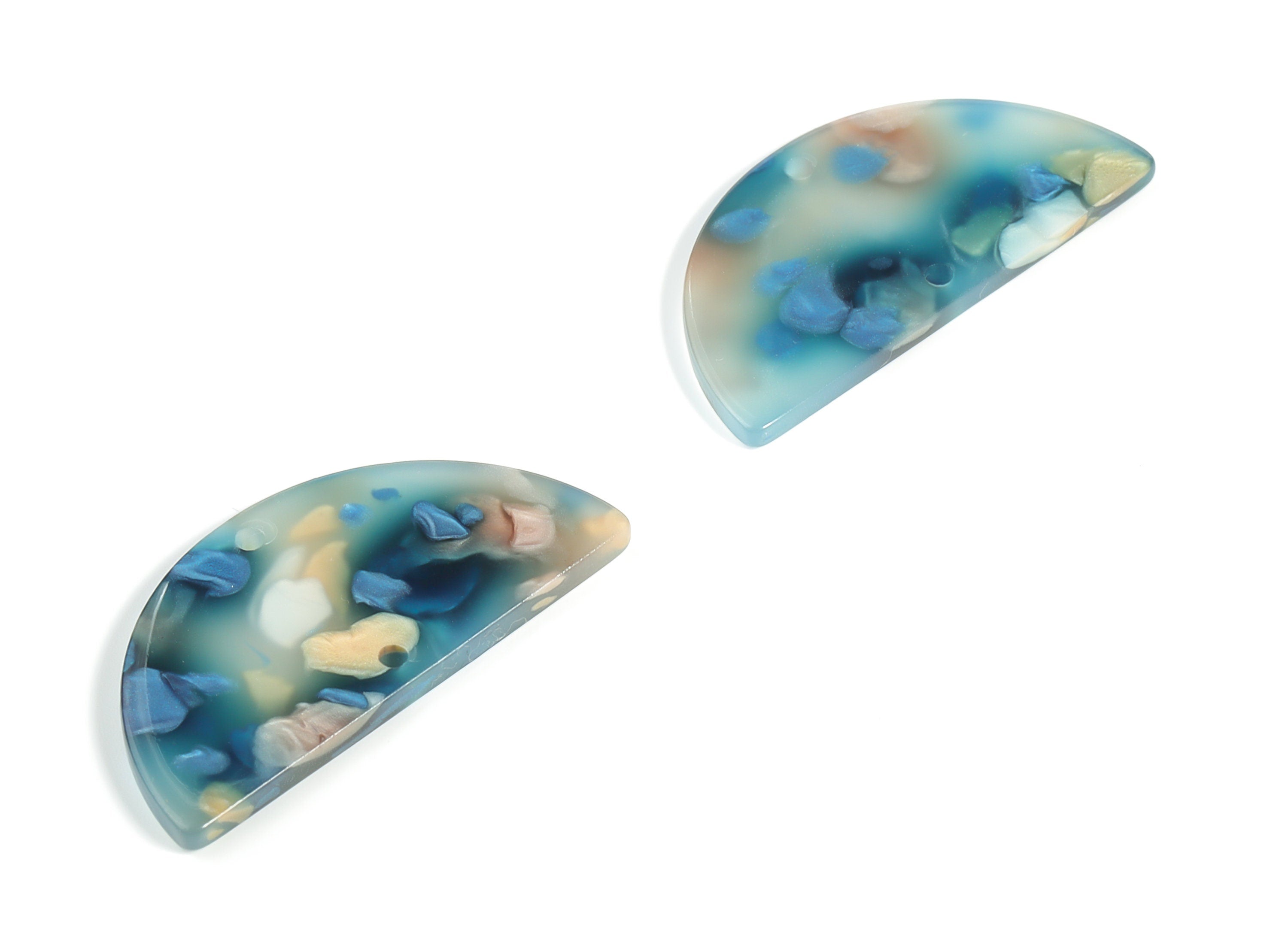 Acrylic Semicircle Earring Connectors - Acrylic Half Moon Charms - 2 Holes - Jewelry Supplies - Color Code:A600 - 34x17x2.3mm - AC1218-A600 - DOMEDBAZAAR