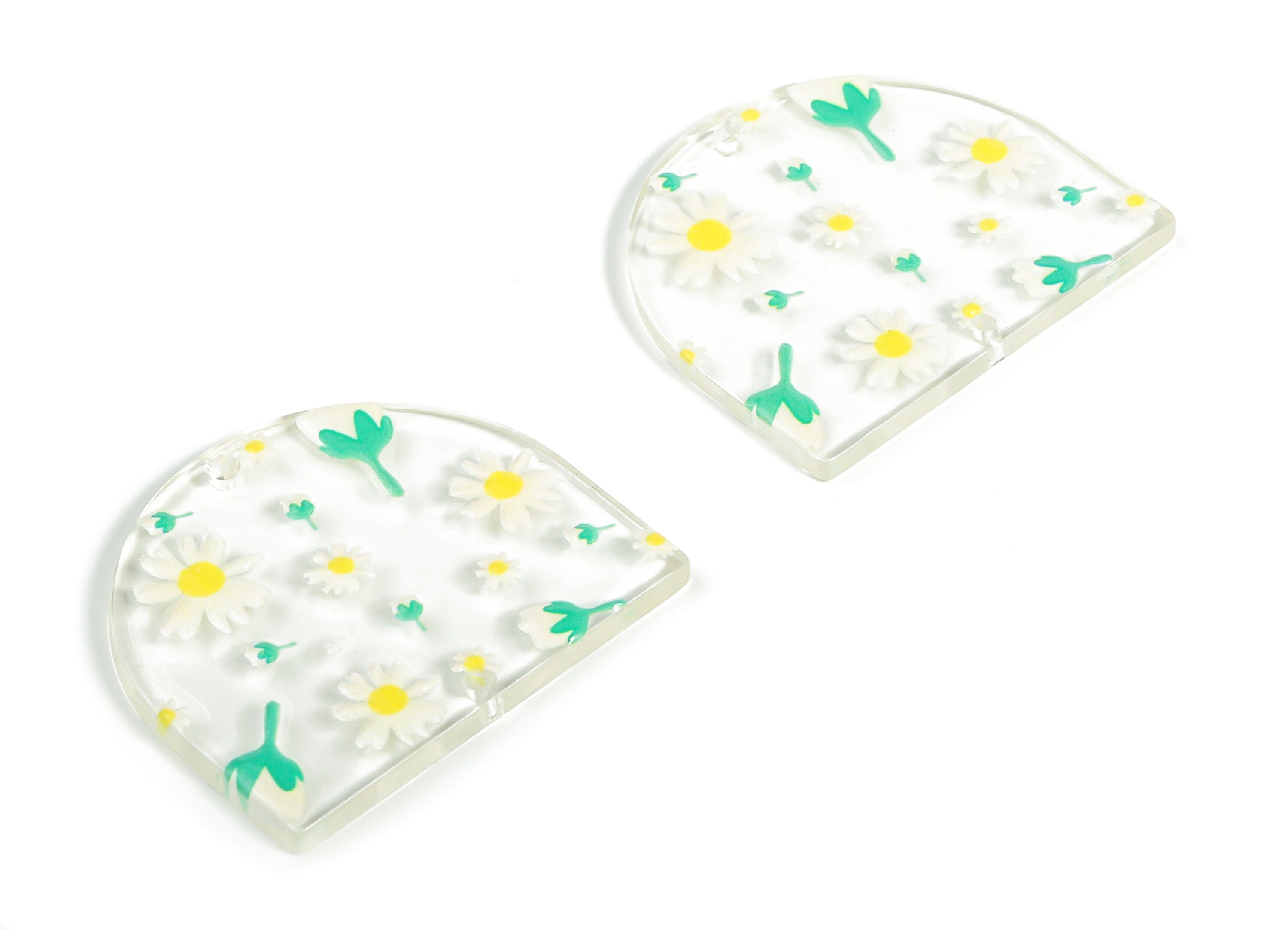 Acrylic D Flower Earring Connector - Acrylic Semicircle Charms - Half Moon Pendant - Jewelry Making Supplies - 34.34x29.33x2.62mm - AC2251K - DOMEDBAZAAR