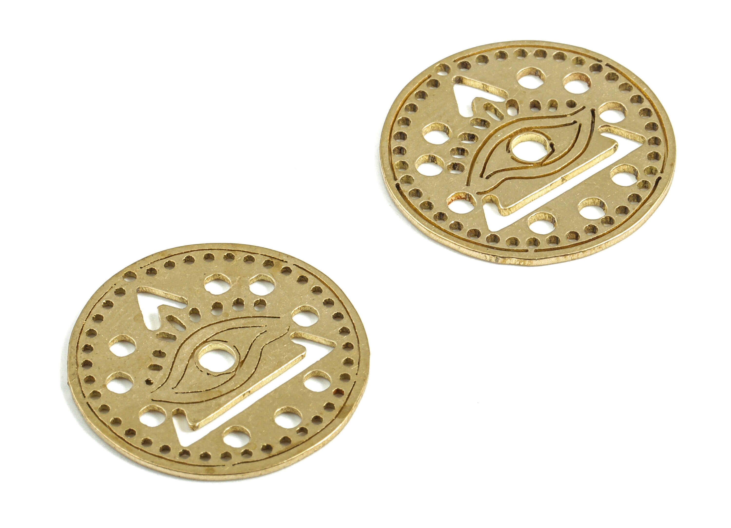 Brass Round Eye Earring Charms - Raw Brass Circle Heart Pendant - Earrings Finding - Jewelry Making Supplies - 16.85x16.85x0.57mm - PP4051 - DOMEDBAZAAR