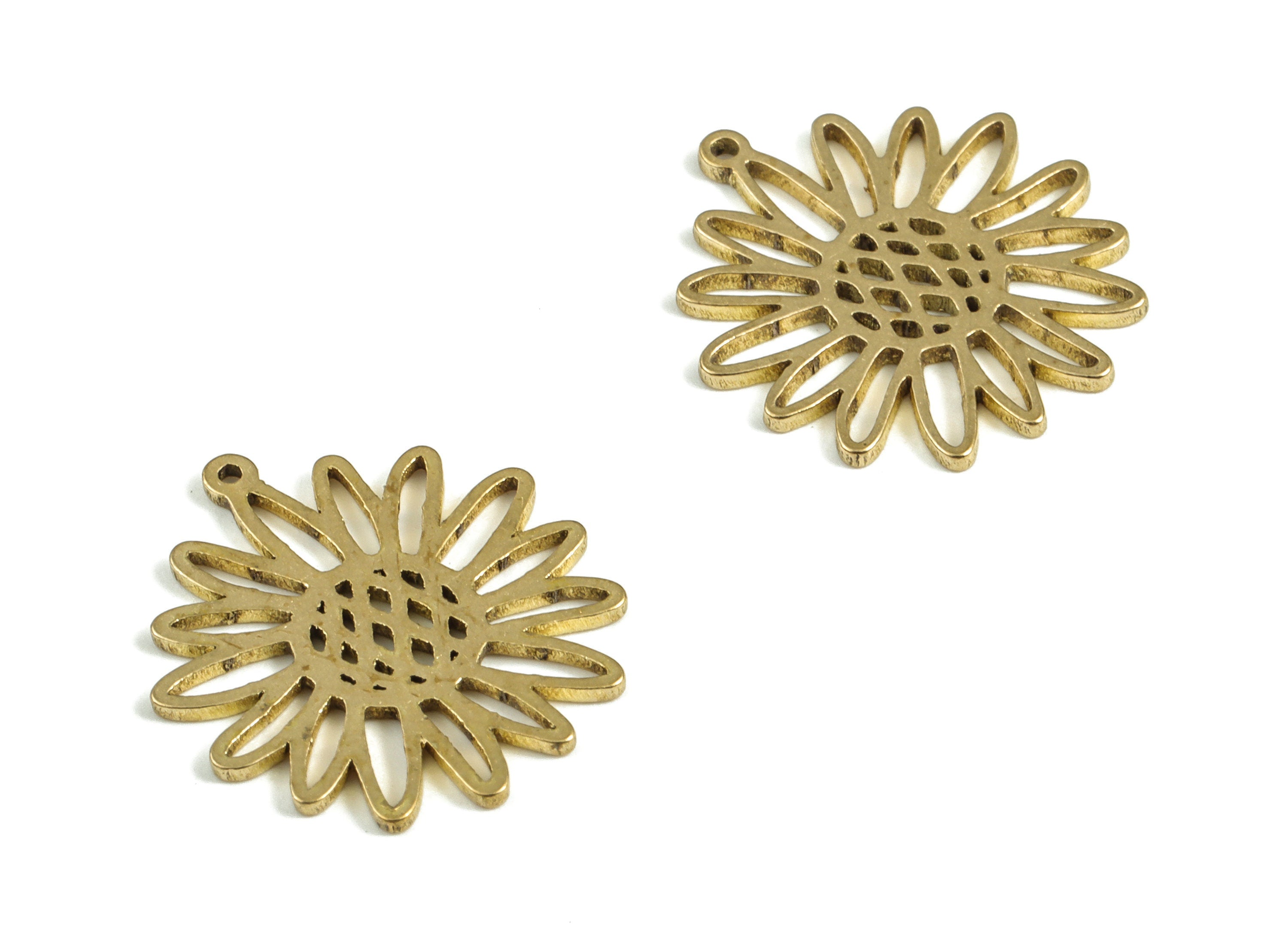 Brass Sunflower Charms - Raw Brass Sunflower Pendant - Sunflower Earring Charm - DIY Jewelry Making Supplies - 16.97x15.23x0.82mm - PP4006 - DOMEDBAZAAR