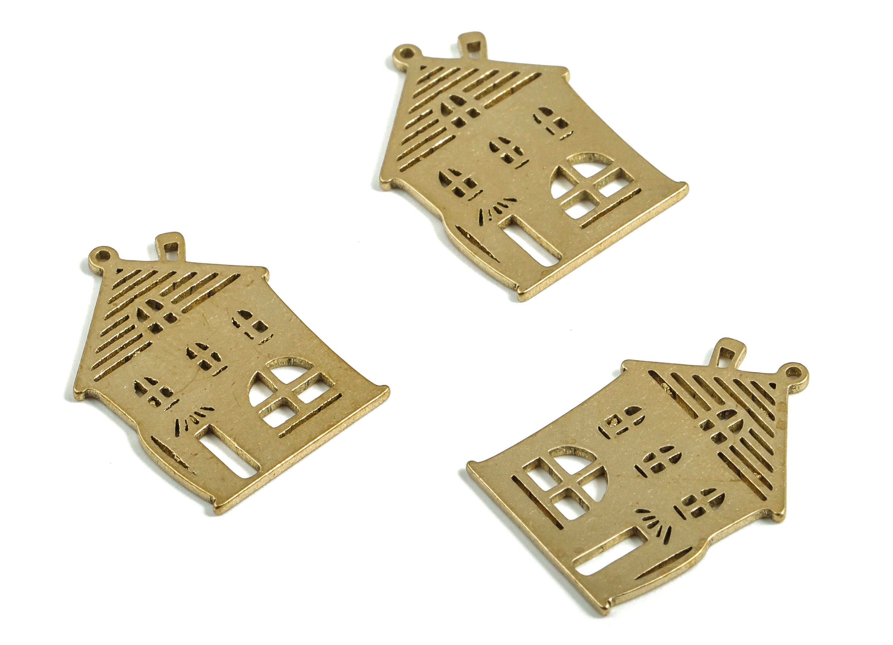 Brass House Earring Charms - Raw Brass Home Pendant - Earring Findings - Jewelry Making Supplies - 19.98x14.43x0.78mm - PP4007 - DOMEDBAZAAR