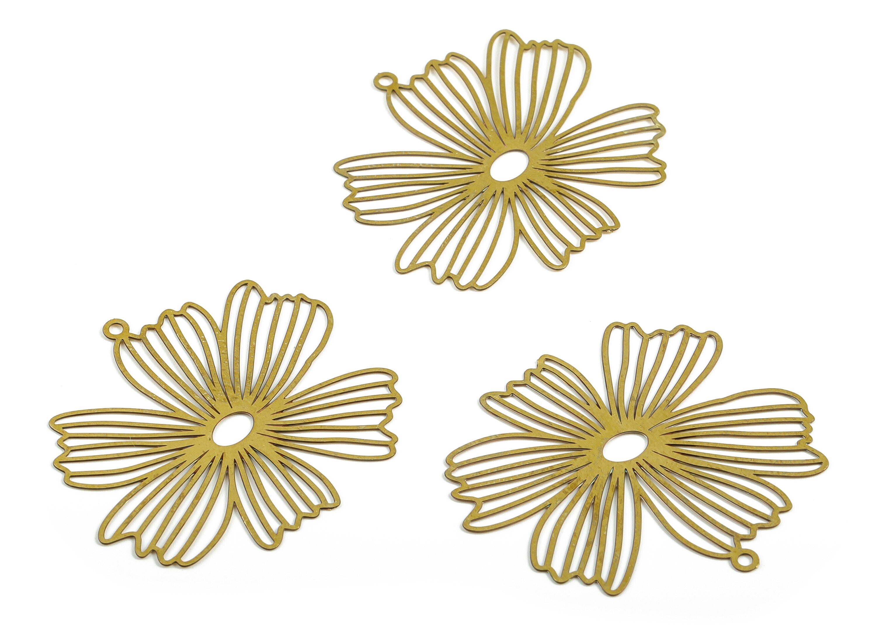 Brass Flower Earring Charms - Raw Brass Flower Pendant - Earring Findings - Jewelry Making Supplies - 34.44x31.56x0.28mm - JJB6695 - DOMEDBAZAAR