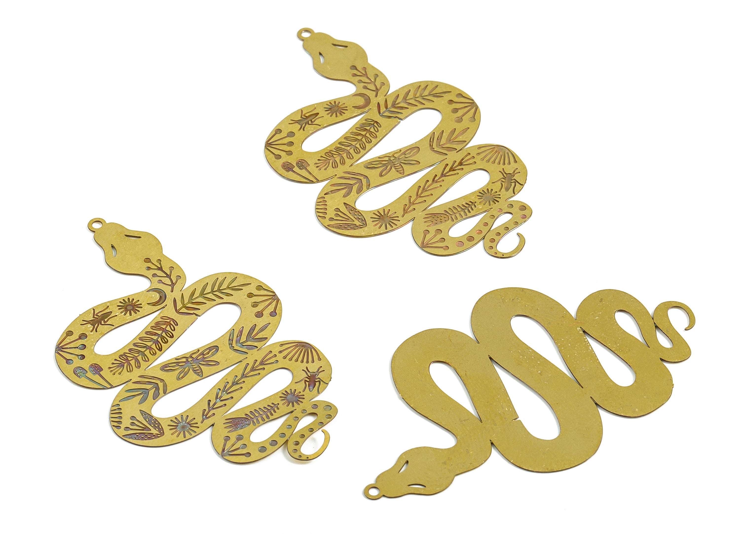 Snake Brass Earring Charms - Raw Brass Snake Pendant - Brass Snake Charm - Jewelry Making Supplies - 50.64x29.07x0.27mm - JJB6698 - DOMEDBAZAAR