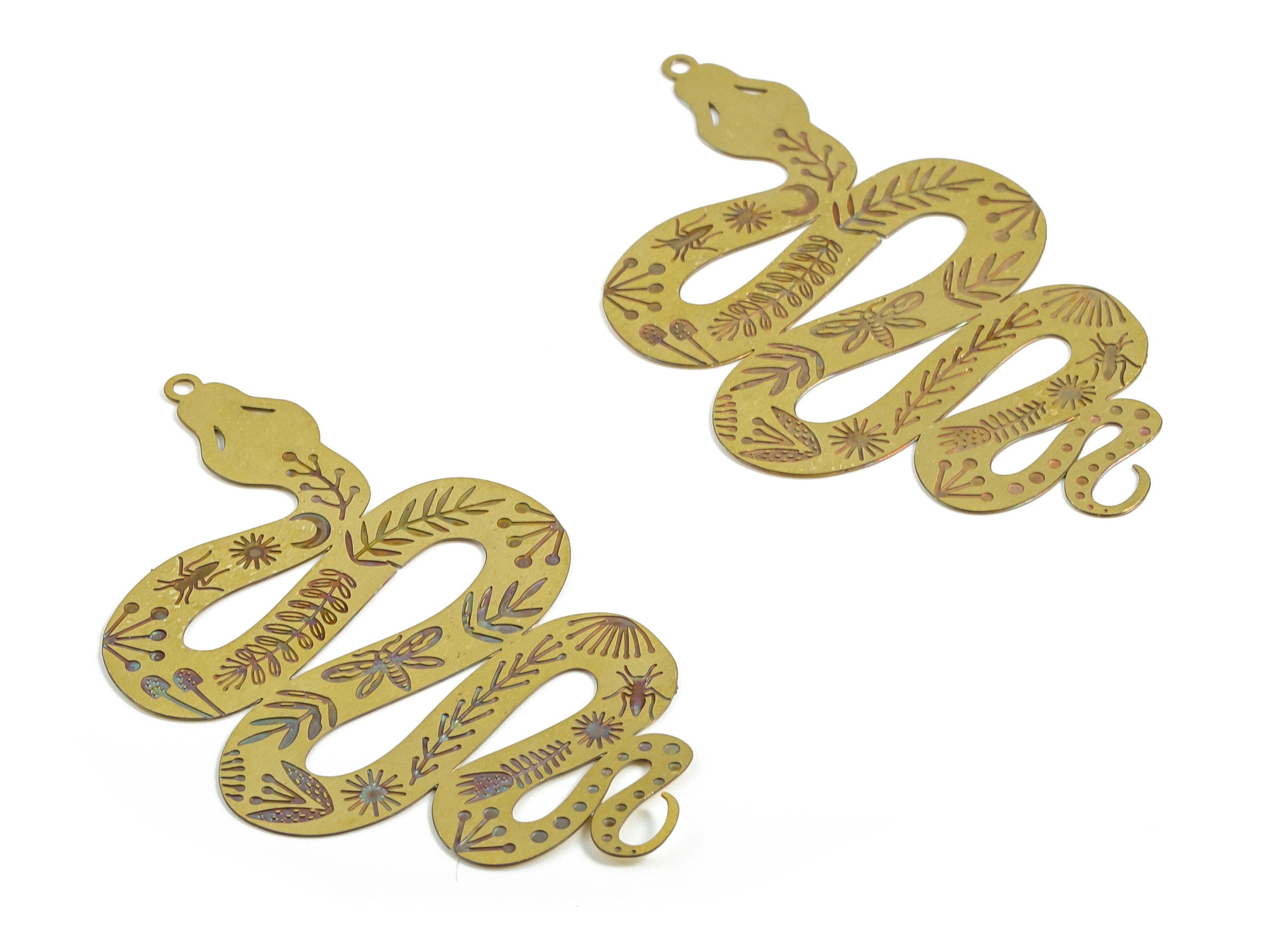 Snake Brass Earring Charms - Raw Brass Snake Pendant - Brass Snake Charm - Jewelry Making Supplies - 50.64x29.07x0.27mm - JJB6698 - DOMEDBAZAAR
