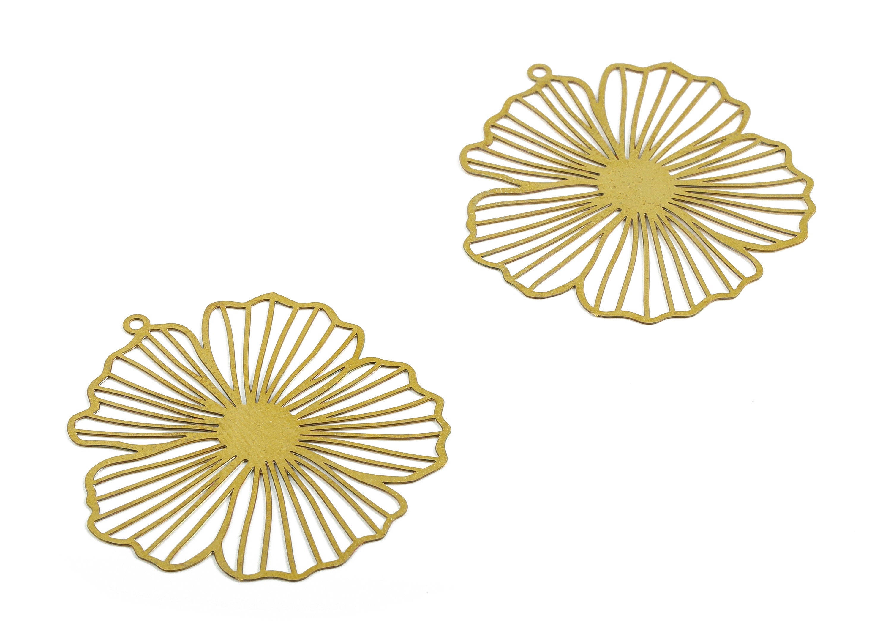 Brass Flower Earring Charms - Raw Brass Flower Pendant - Earring Findings - Jewelry Making Supplies - 35.51x33.16x0.34mm - JJB6693 - DOMEDBAZAAR