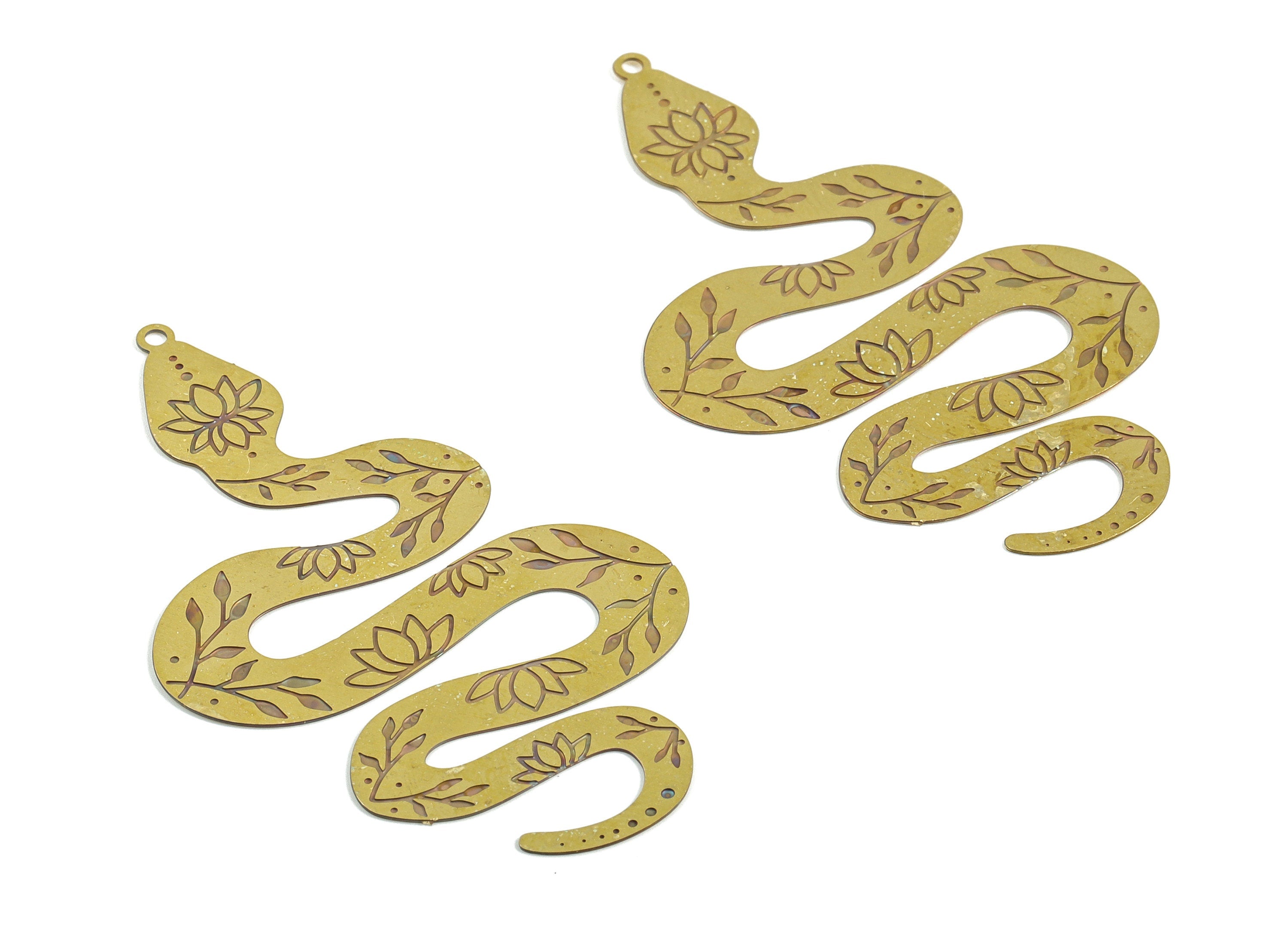 Snake Brass Earring Charms - Raw Brass Snake Pendant - Brass Snake Charm - Jewelry Making Supplies - 50.65x30.41x0.28mm - JJB6697 - DOMEDBAZAAR