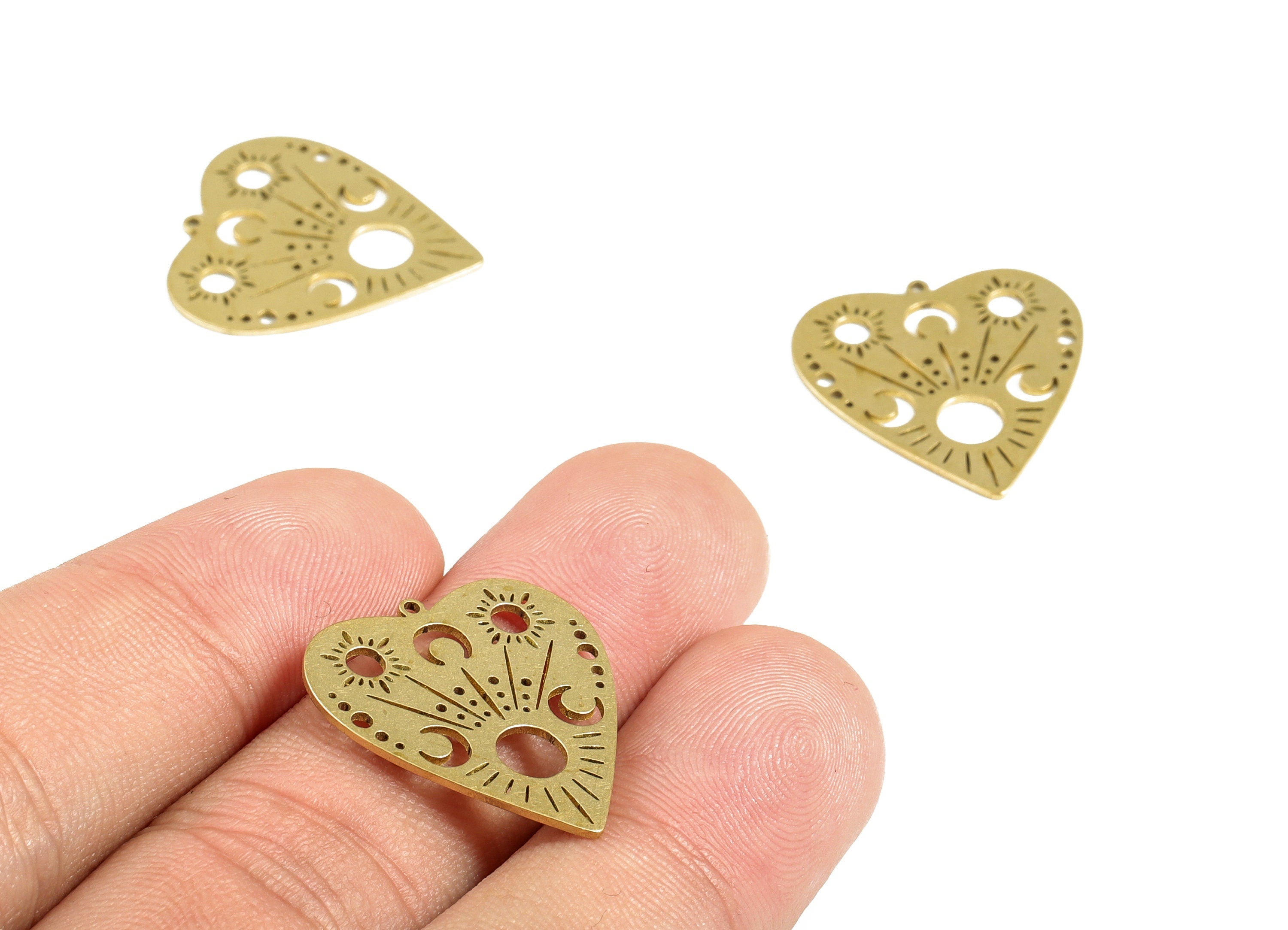 Heart Brass Pendant - Raw Brass Heart Earring Charms - Brass Heart Crescent Charms - Jewellery Making Supplies - 22.6x21.1x0.67mm - PP4017 - DOMEDBAZAAR