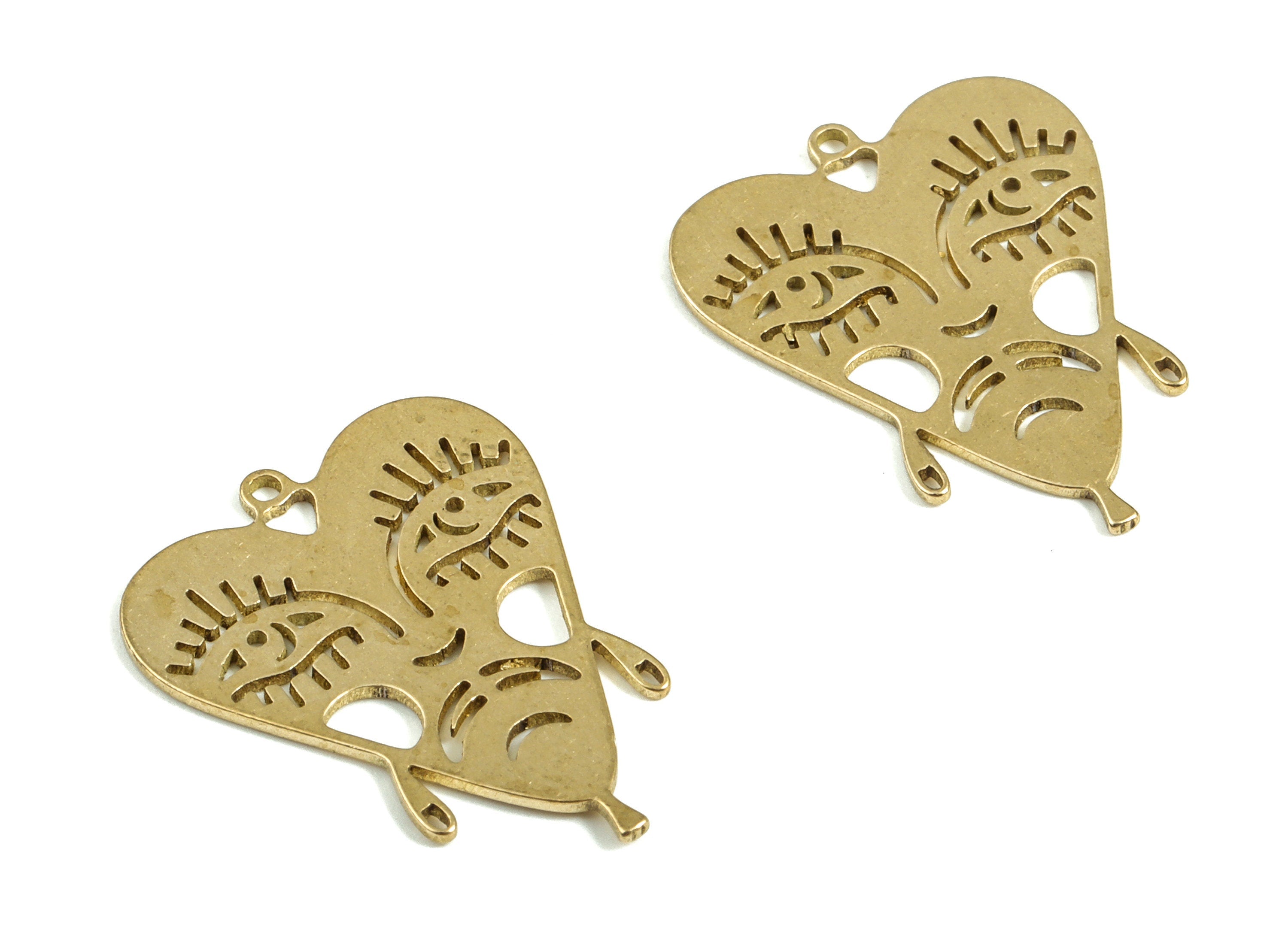 Heart Face Earring Connector - Raw Brass Face Heart Pendant - Earring Findings - Jewelry Making Supplies - 19.02x14.57x0.6mm - PP4025 - DOMEDBAZAAR
