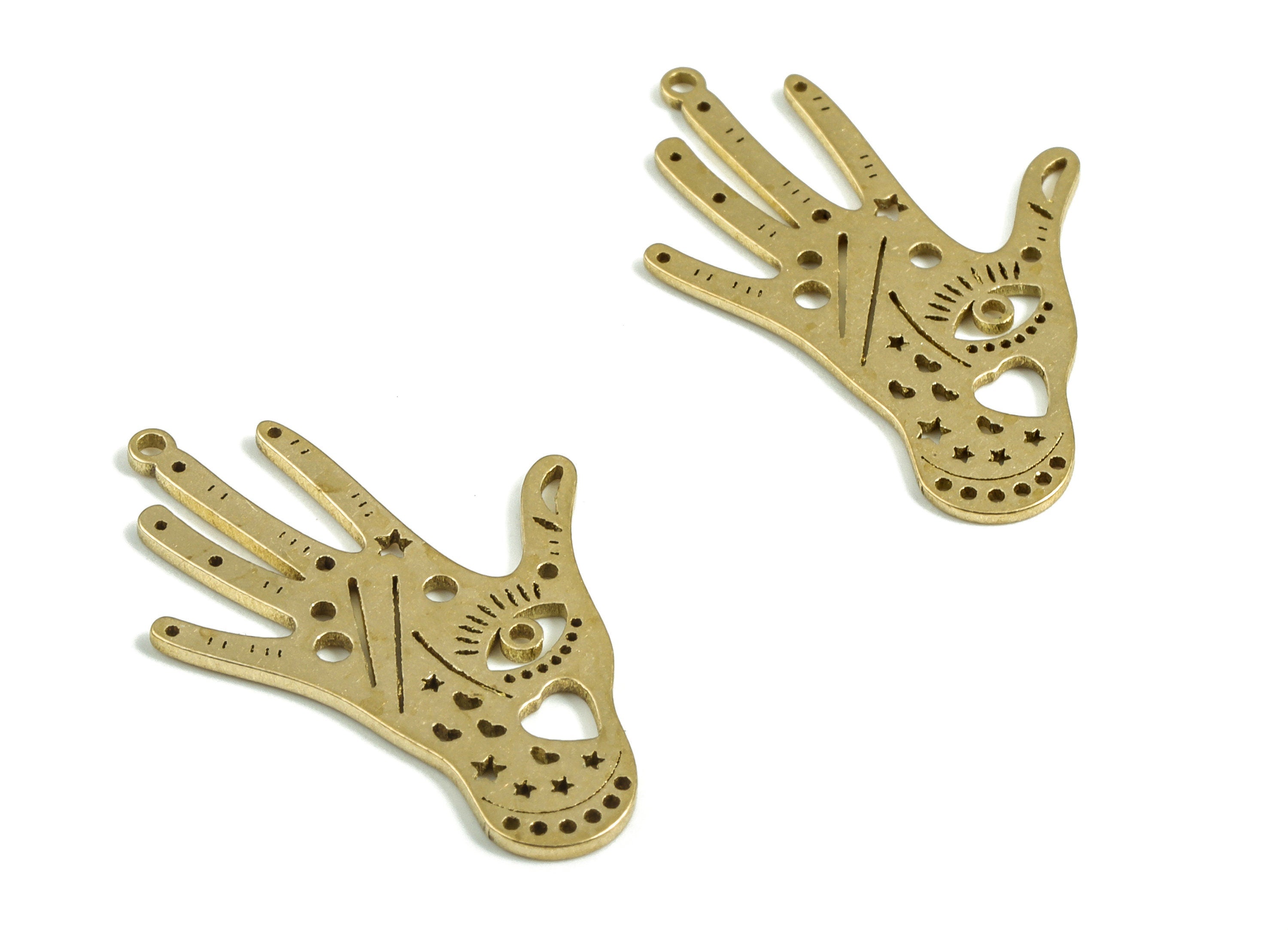 Brass Hand Eye Earring Charms - Raw Brass Hand Star Heart Pendant - Earrings Finding - Jewelry Supplies - 22.7x15.22x0.67mm - PP4019 - DOMEDBAZAAR
