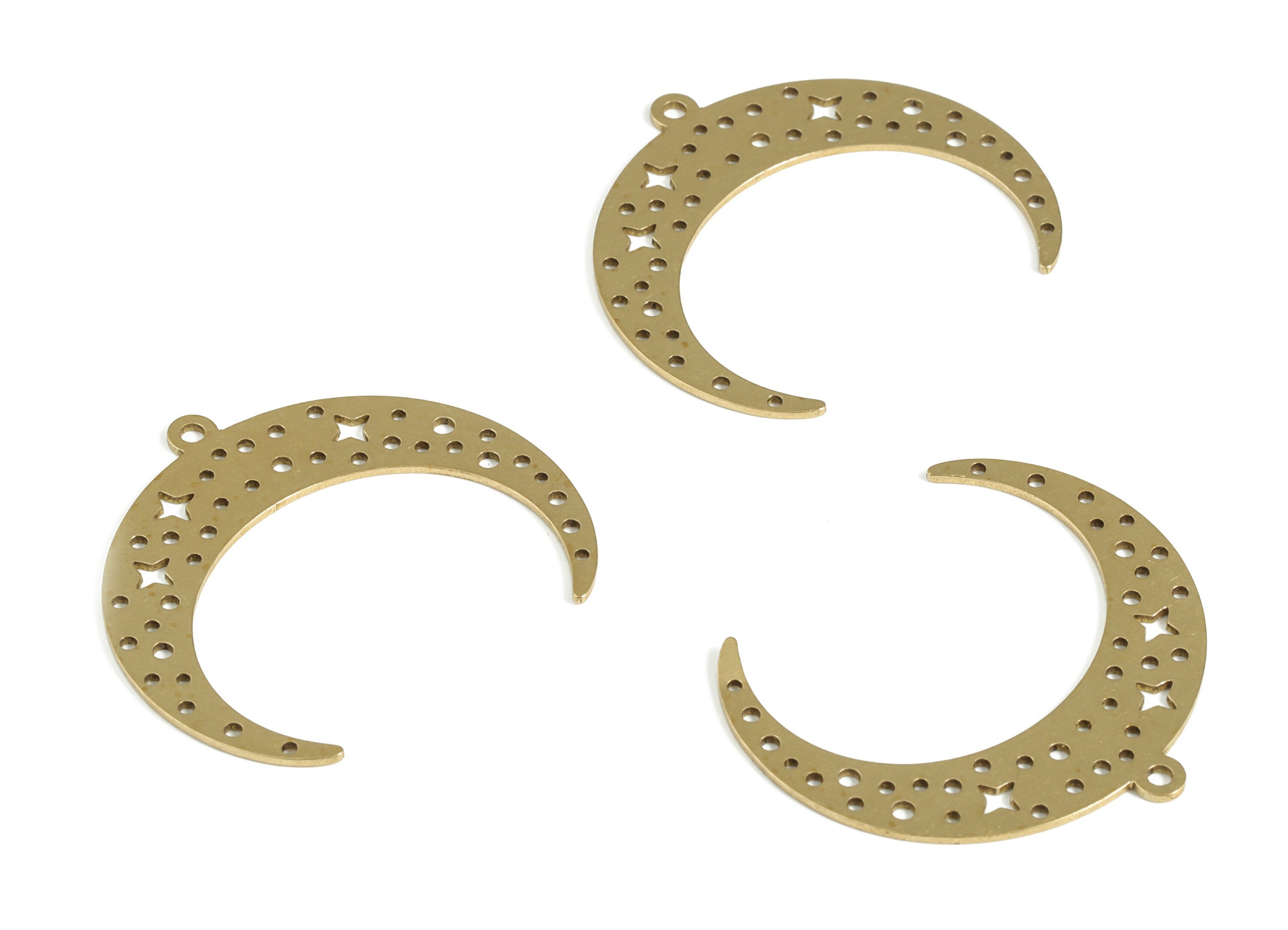 Raw Brass Moon Star Pendant - Raw Brass Crescent Earring Charms - Earring Findings - Jewelry Making Supplies - 31.39x27.86x0.71mm - PP3975 - DOMEDBAZAAR