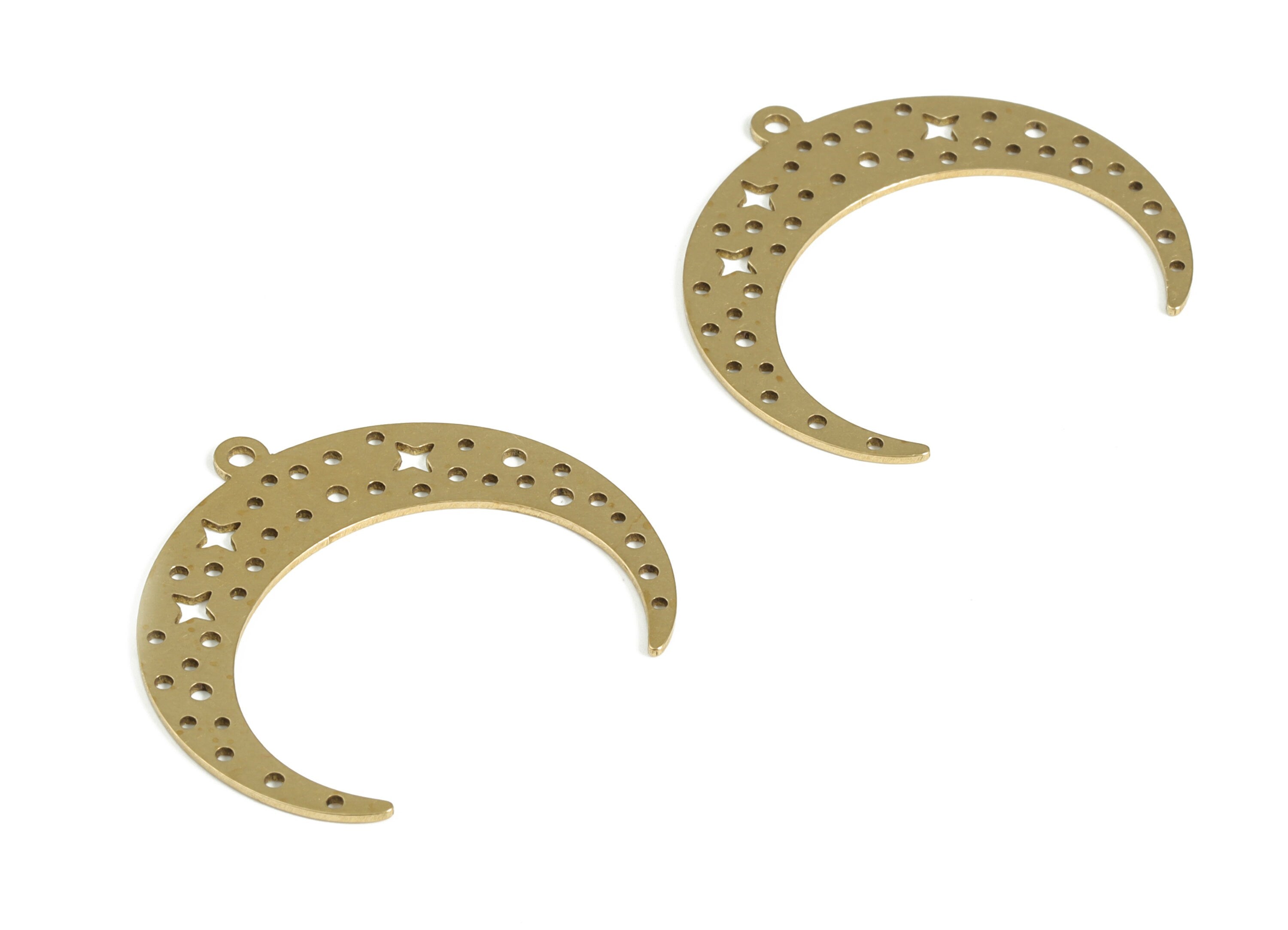 Raw Brass Moon Star Pendant - Raw Brass Crescent Earring Charms - Earring Findings - Jewelry Making Supplies - 31.39x27.86x0.71mm - PP3975 - DOMEDBAZAAR