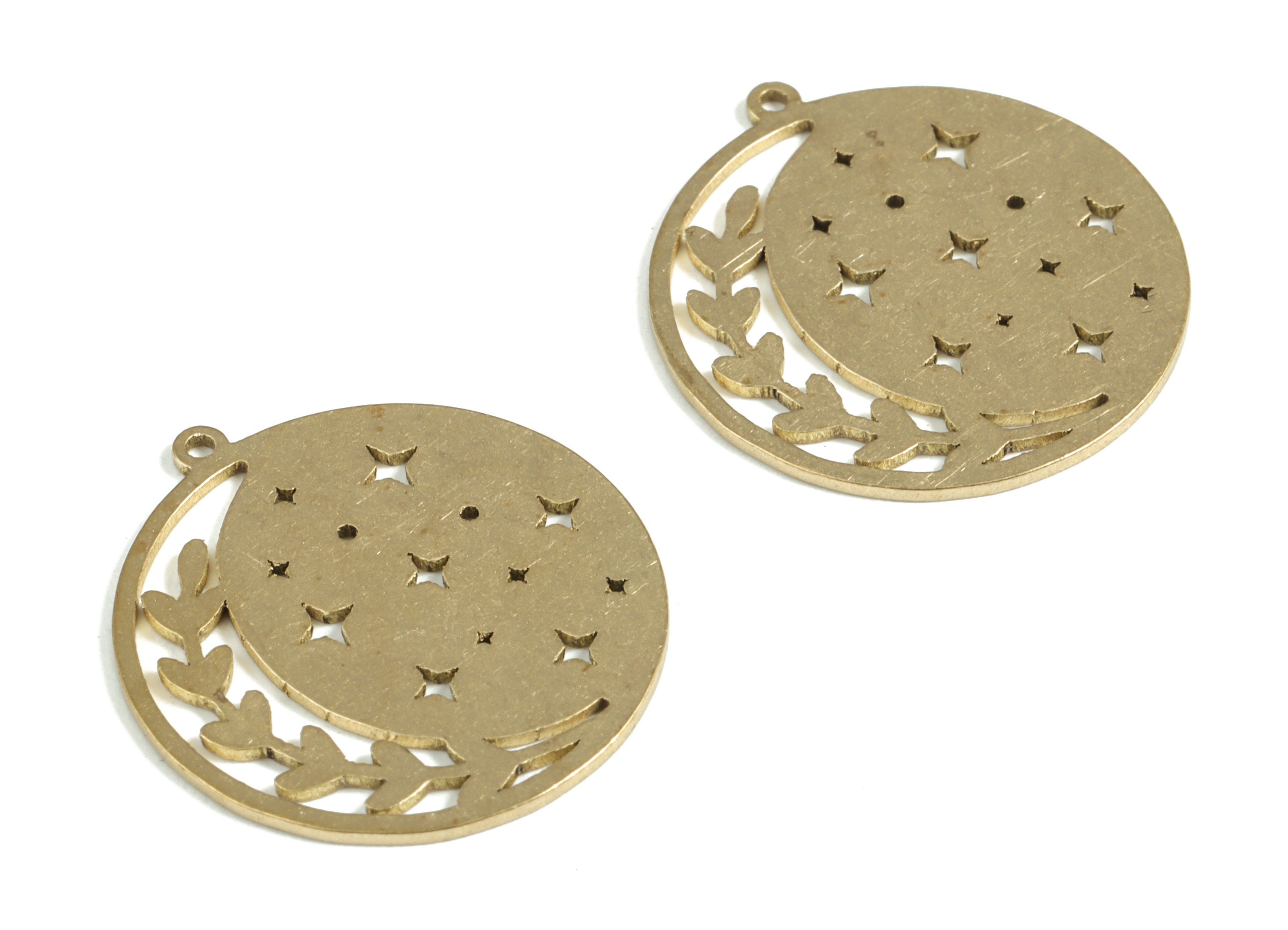 Brass Round Star Earring Charms - Raw Brass Round Star Pendant - Earring Findings - Jewelry Supplies - 23.88x21.89x1.13mm - PP3999 - DOMEDBAZAAR