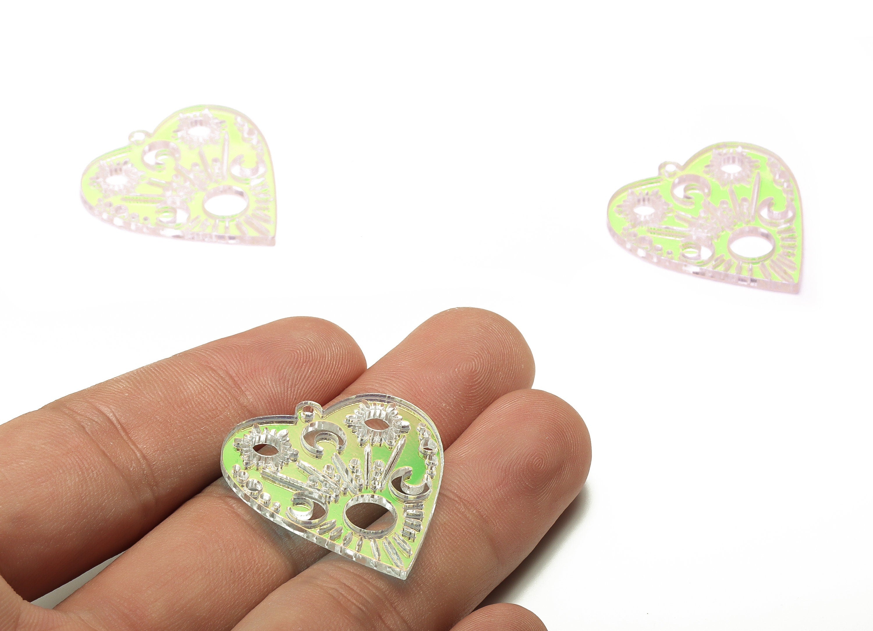 Acrylic Heart Crescent Earring Charms - Colorful Acrylic Heart Pendant - Jewelry Supplies- Color Code:A575 -31.51x28.31x1.97mm- AC2268-A575 - DOMEDBAZAAR