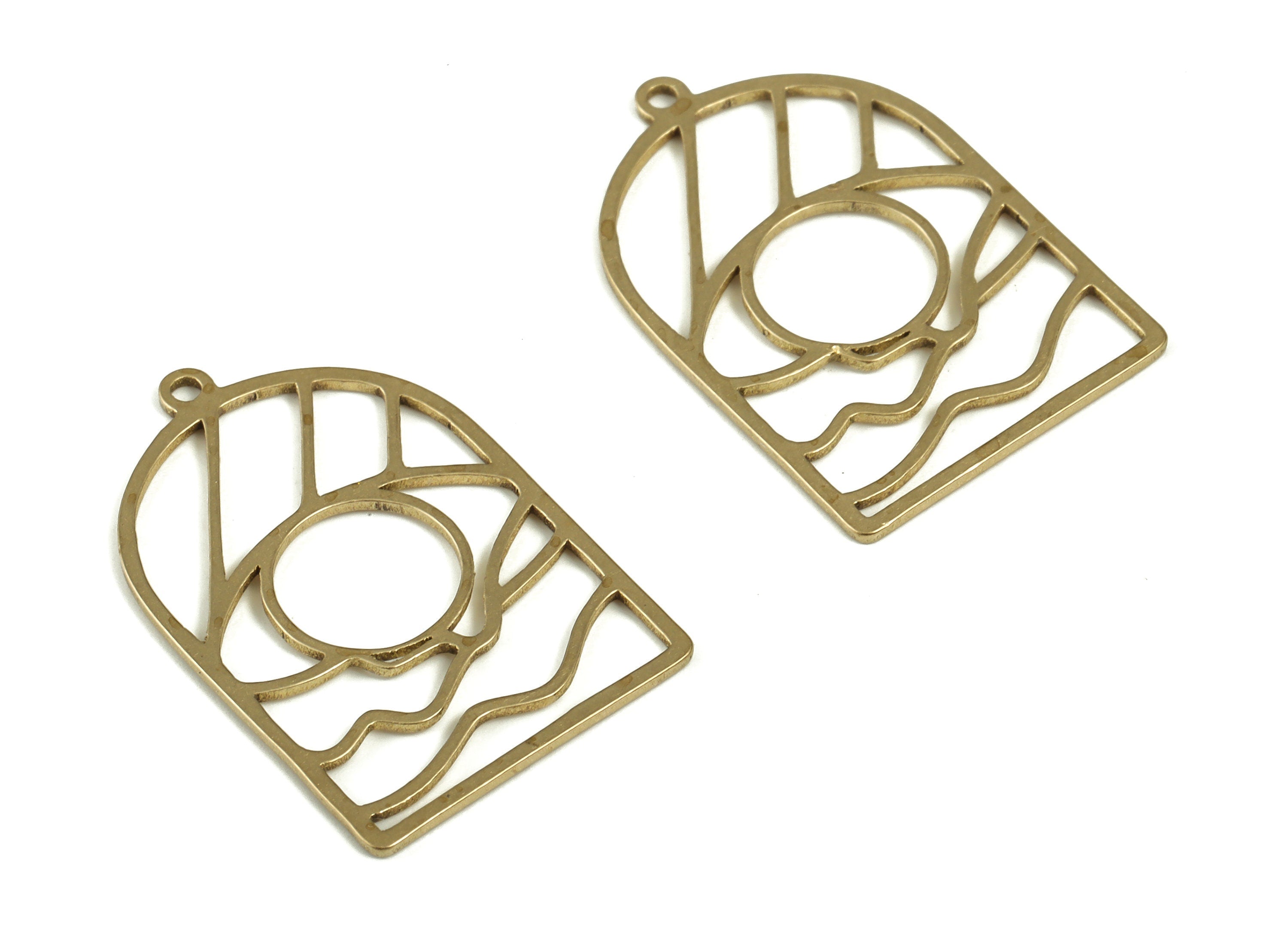 Eye Wave Rainbow Pendant - Raw Brass Eye Wavy Domed Earring Charms - Sun Half Oval Charms - Jewelry Supplies - 23.34x15.35x0.76mm - PP4250 - DOMEDBAZAAR
