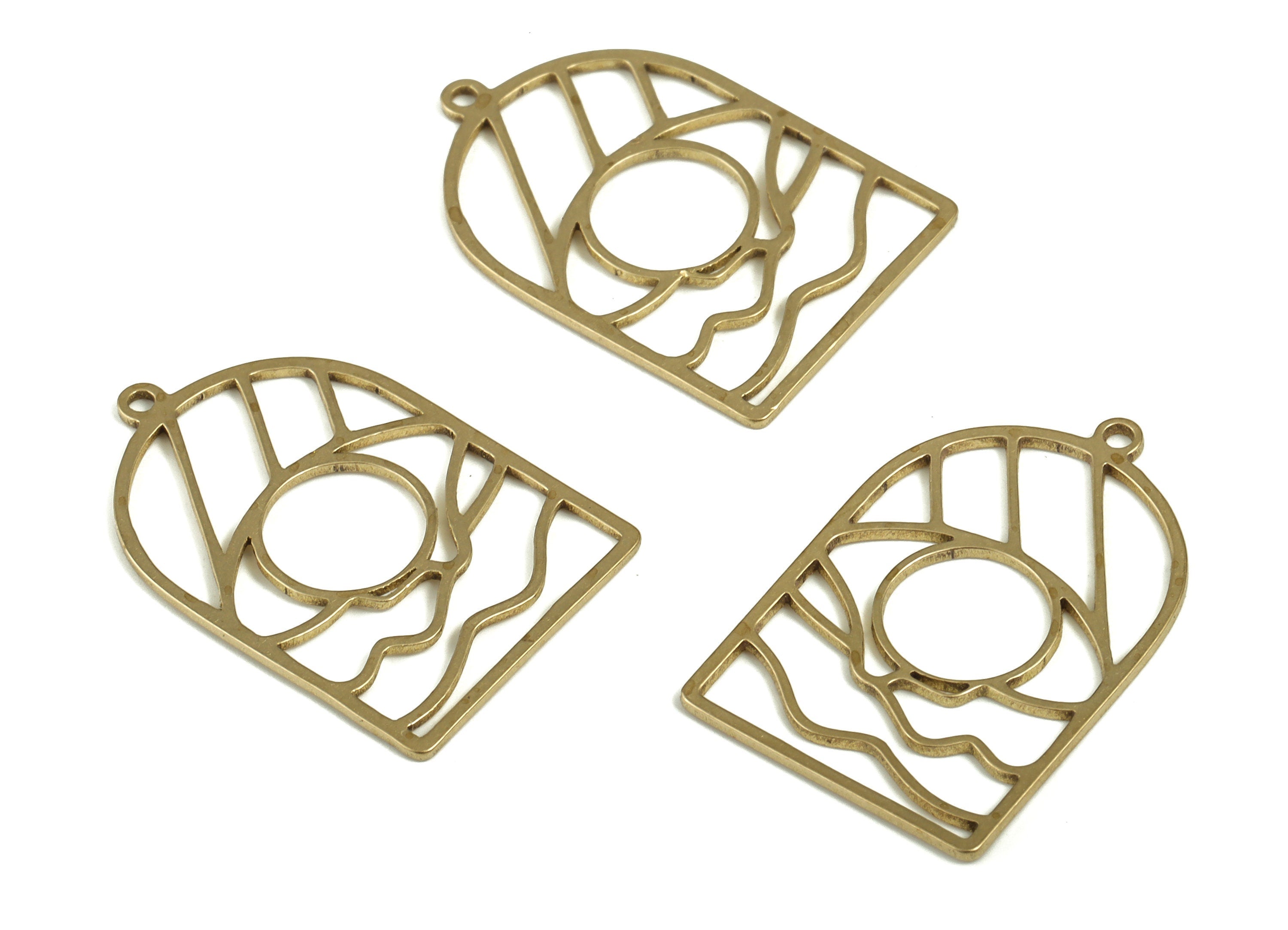 Eye Wave Rainbow Pendant - Raw Brass Eye Wavy Domed Earring Charms - Sun Half Oval Charms - Jewelry Supplies - 23.34x15.35x0.76mm - PP4250 - DOMEDBAZAAR