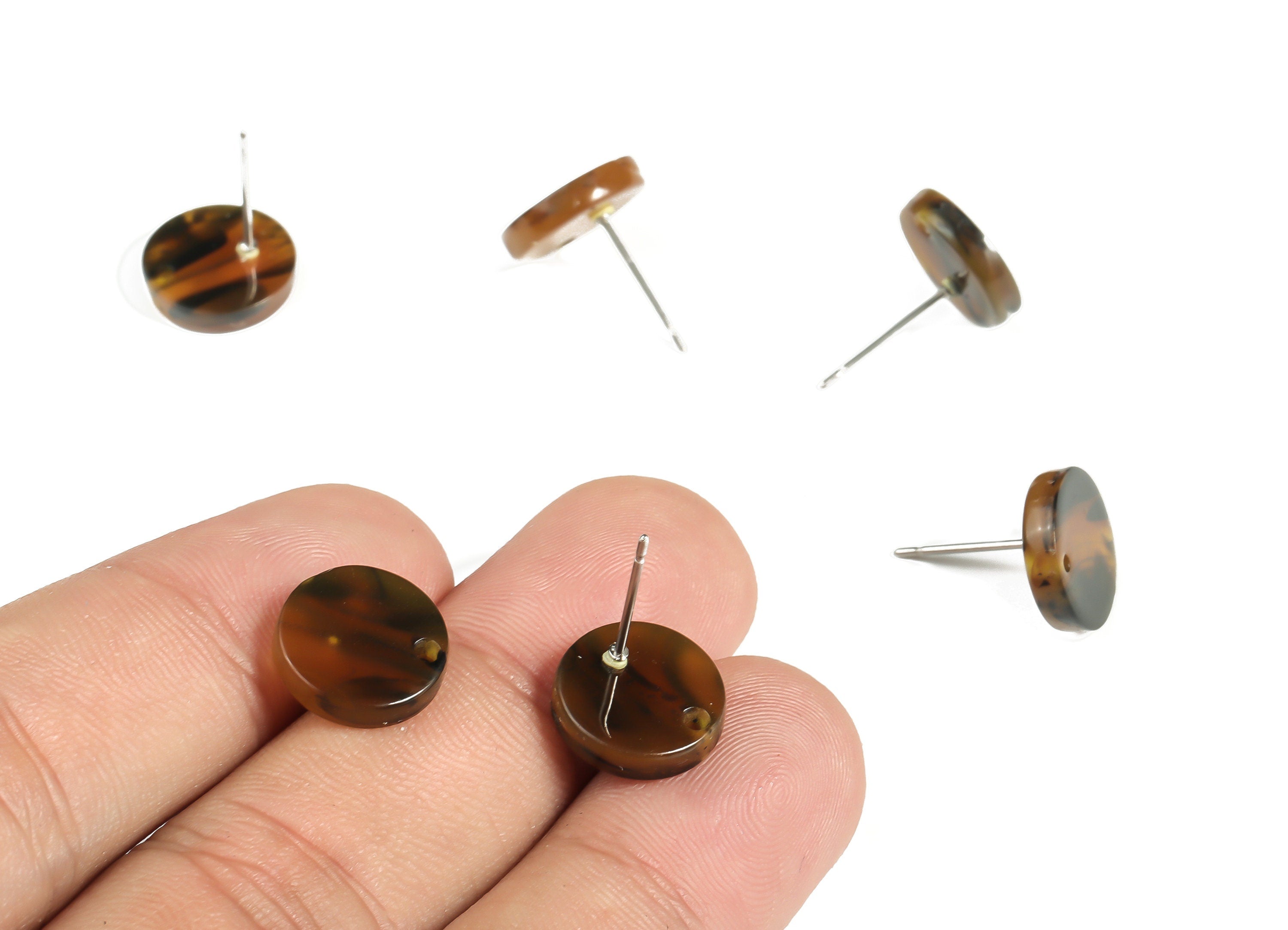 Acrylic Round Earring Stud - Acrylic Circle Earring Post - 316 Surgical Stainless Steel - Color Code: A625 - 11.74x11.71x2.4mm - AC1139-A625 - DOMEDBAZAAR