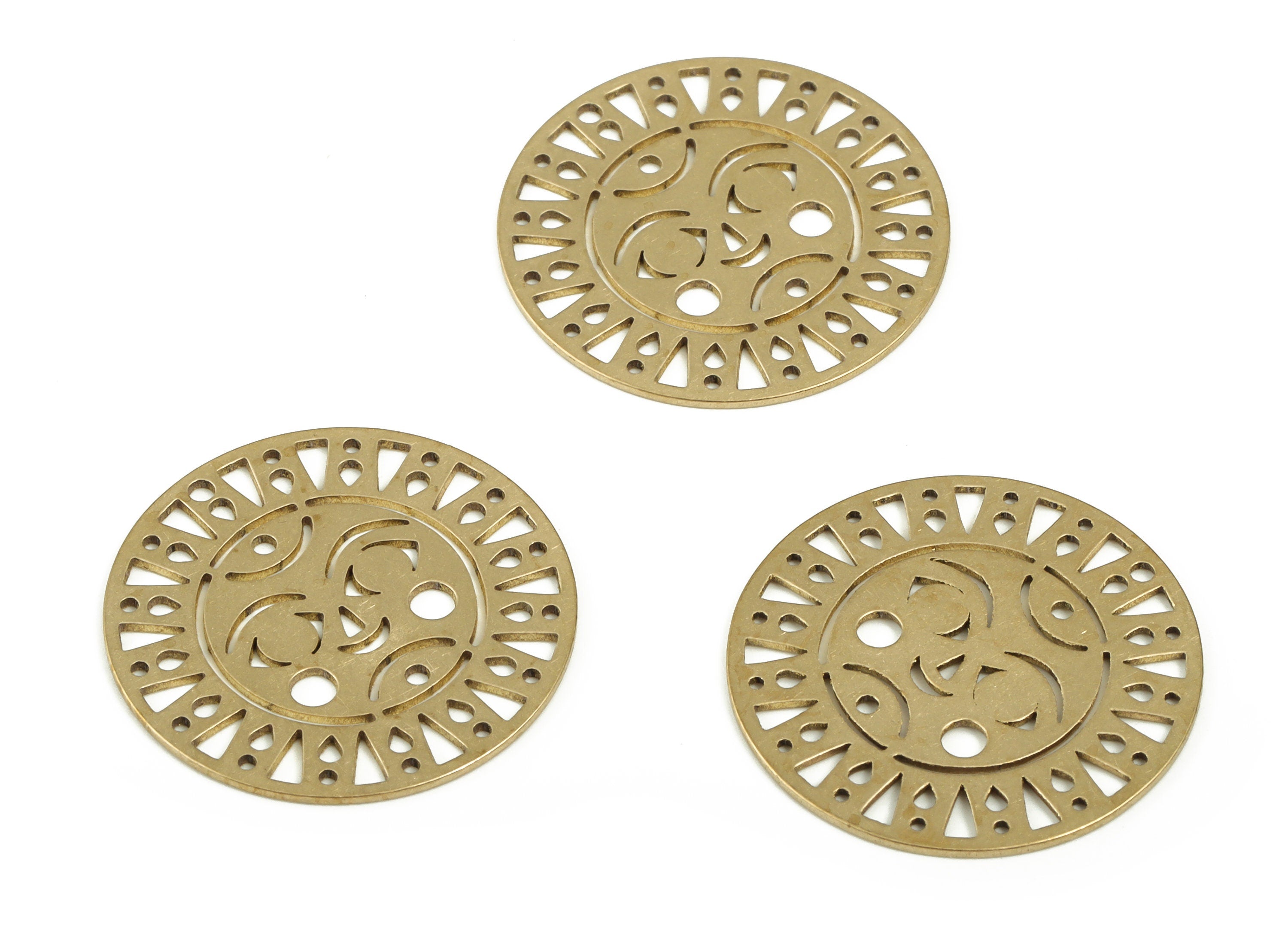 Sun Face Circle Pendant - Raw Brass Sun Face Round Earring Charms - Jewelry Making Supplies - 22.14x22.14x0.57mm - PP4205 - DOMEDBAZAAR