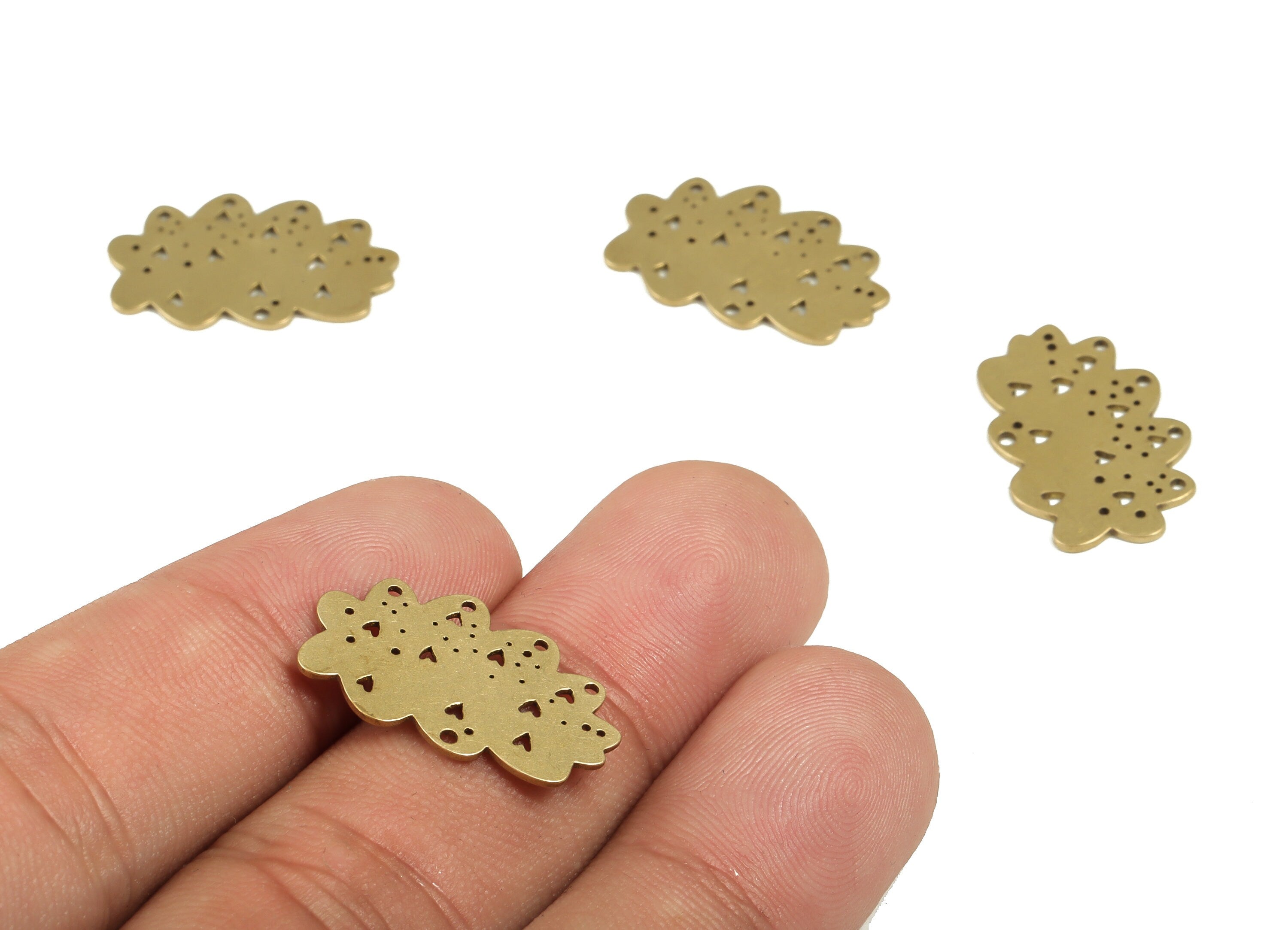 Cloud Earring Connector - 5 Holes - Raw Brass Cloud Hearts Earring Charms - Jewelry Making Supplies - 21.94x13.82x0.68mm - PP4184 - DOMEDBAZAAR