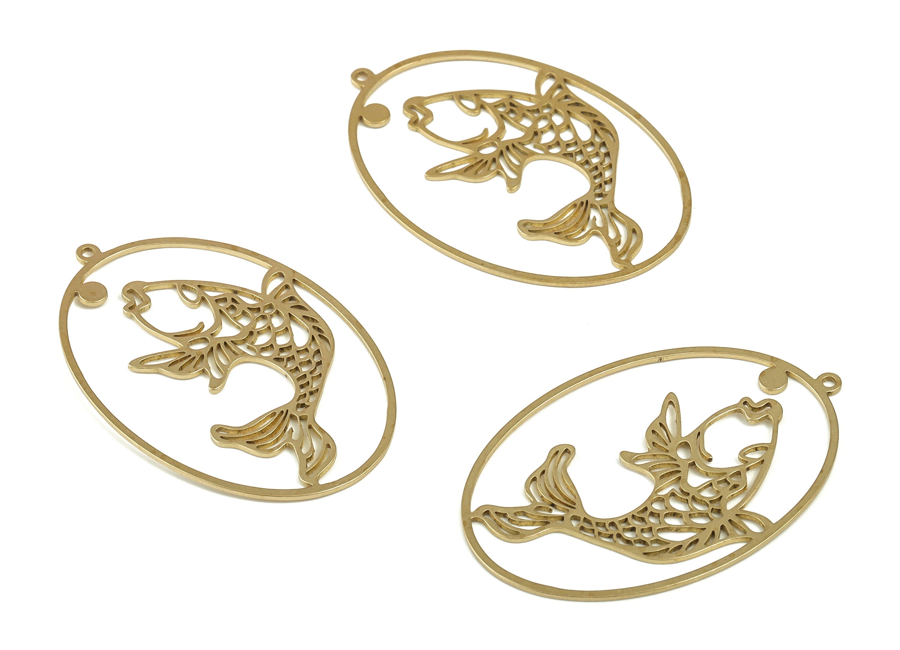 Brass Oval Fish Earring Charms - Raw Brass Oval Fish Pendant - Earring Findings - Jewelry Making Supplies - 40.82x26.88x0.69mm - PP4196 - DOMEDBAZAAR