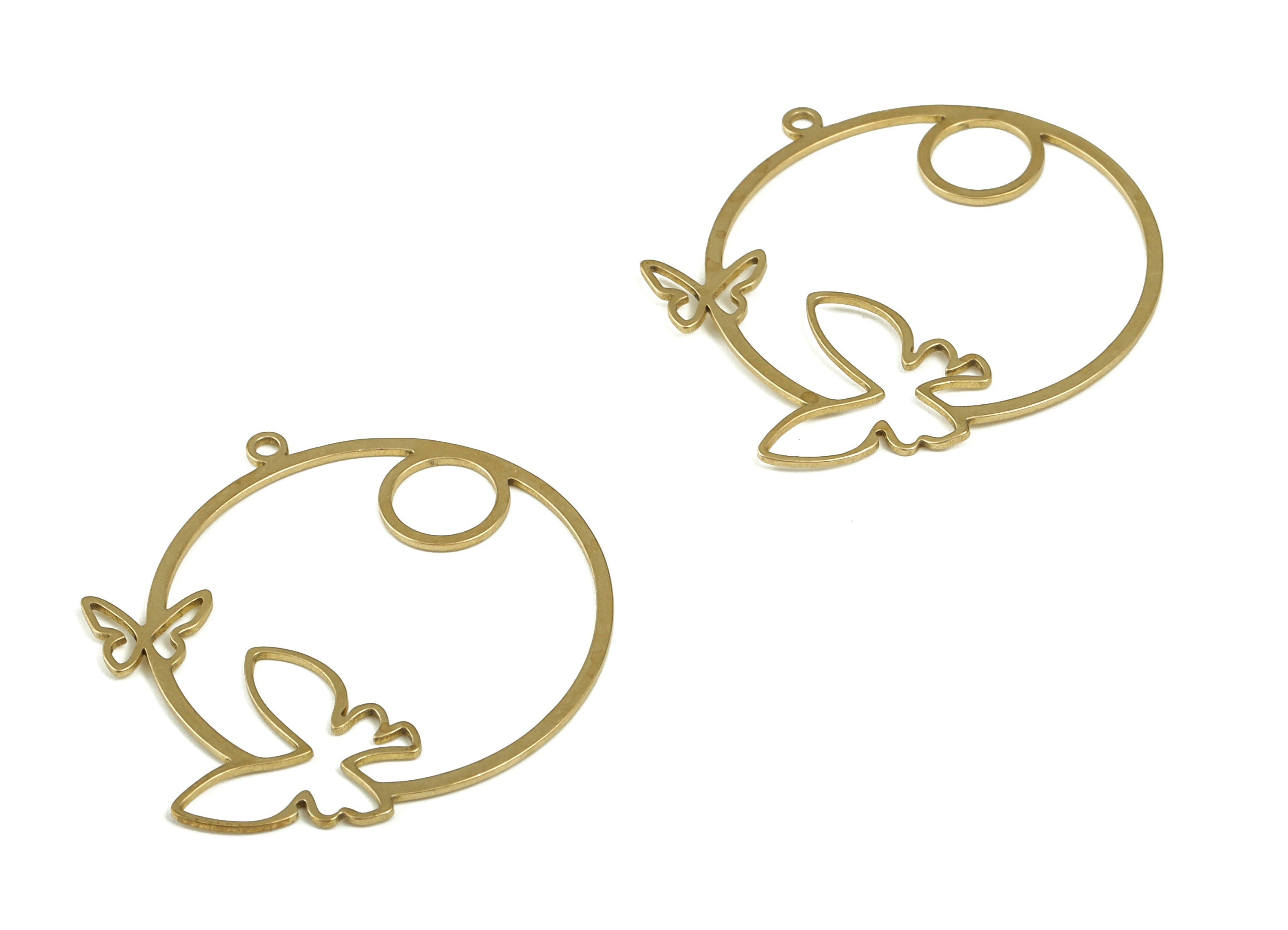 Round Butterfly Earring Charms - Raw Brass Circle Butterfly Pendant – Earring Finding - Jewelry Making Supplies - 32.87x32.6x0.73mm - PP4209 - DOMEDBAZAAR