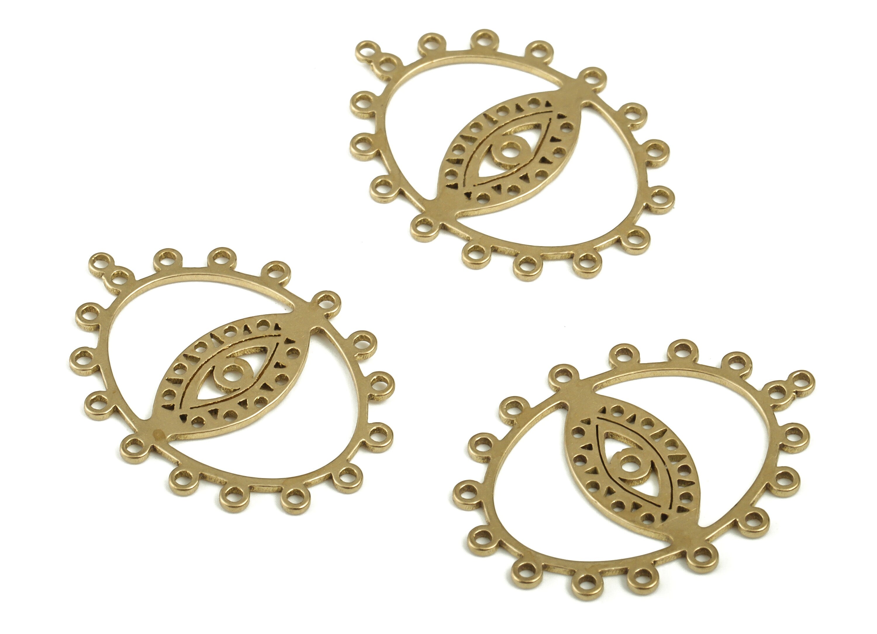 Brass Eye Earring Connector - Raw Brass Eyelash Earring Charms and Pendant - 17 Holes - Jewelry Supplies - 21.25x15.45x0.63mm - PP4206 - DOMEDBAZAAR