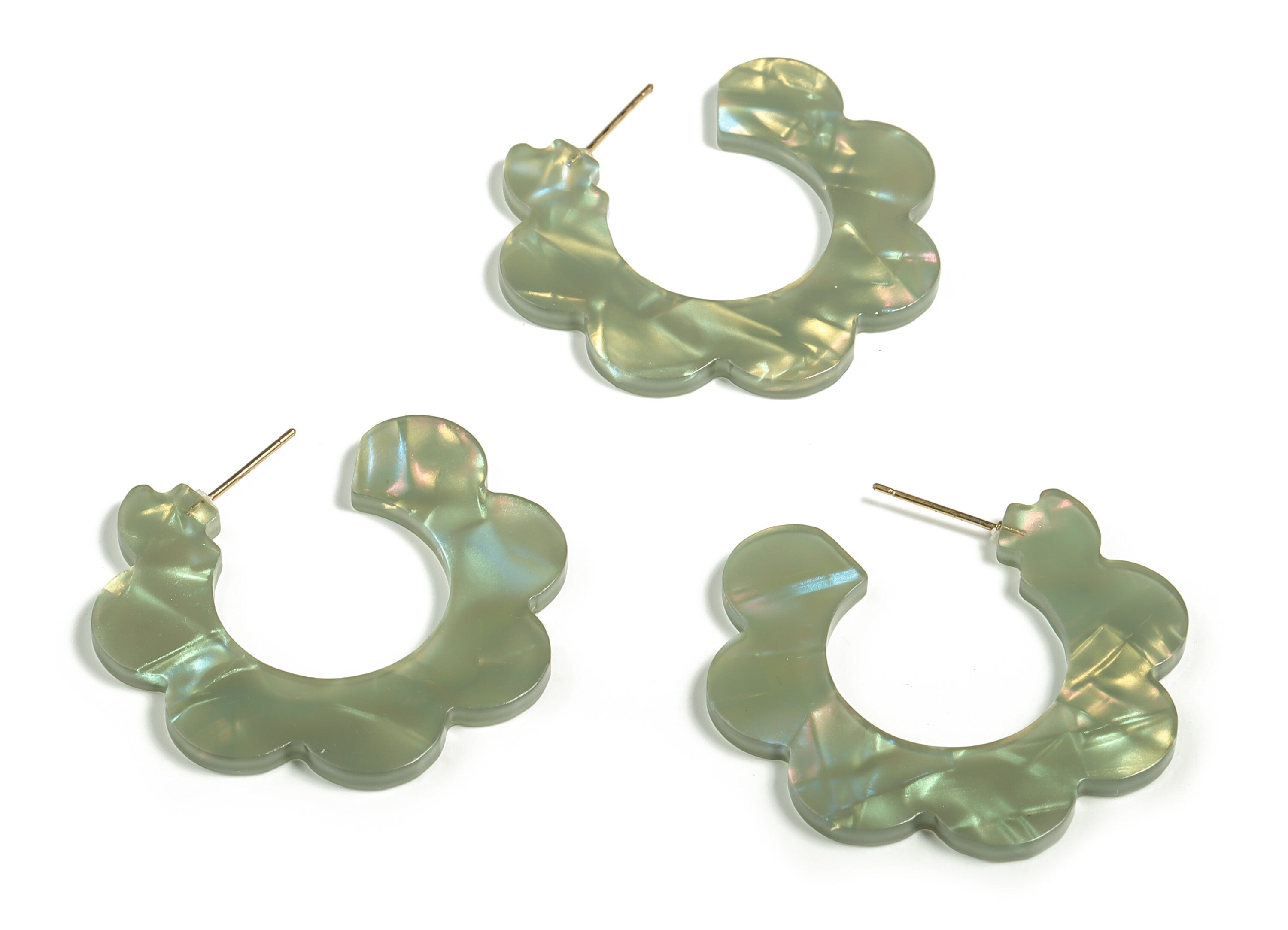 Acrylic Flower Hoops Earring - Open Hoop Earrings Stud – Earring Post – Gold Tone Plated Stud –Code: A655 - 39.51x1.76mm- AC2292-A655G - DOMEDBAZAAR