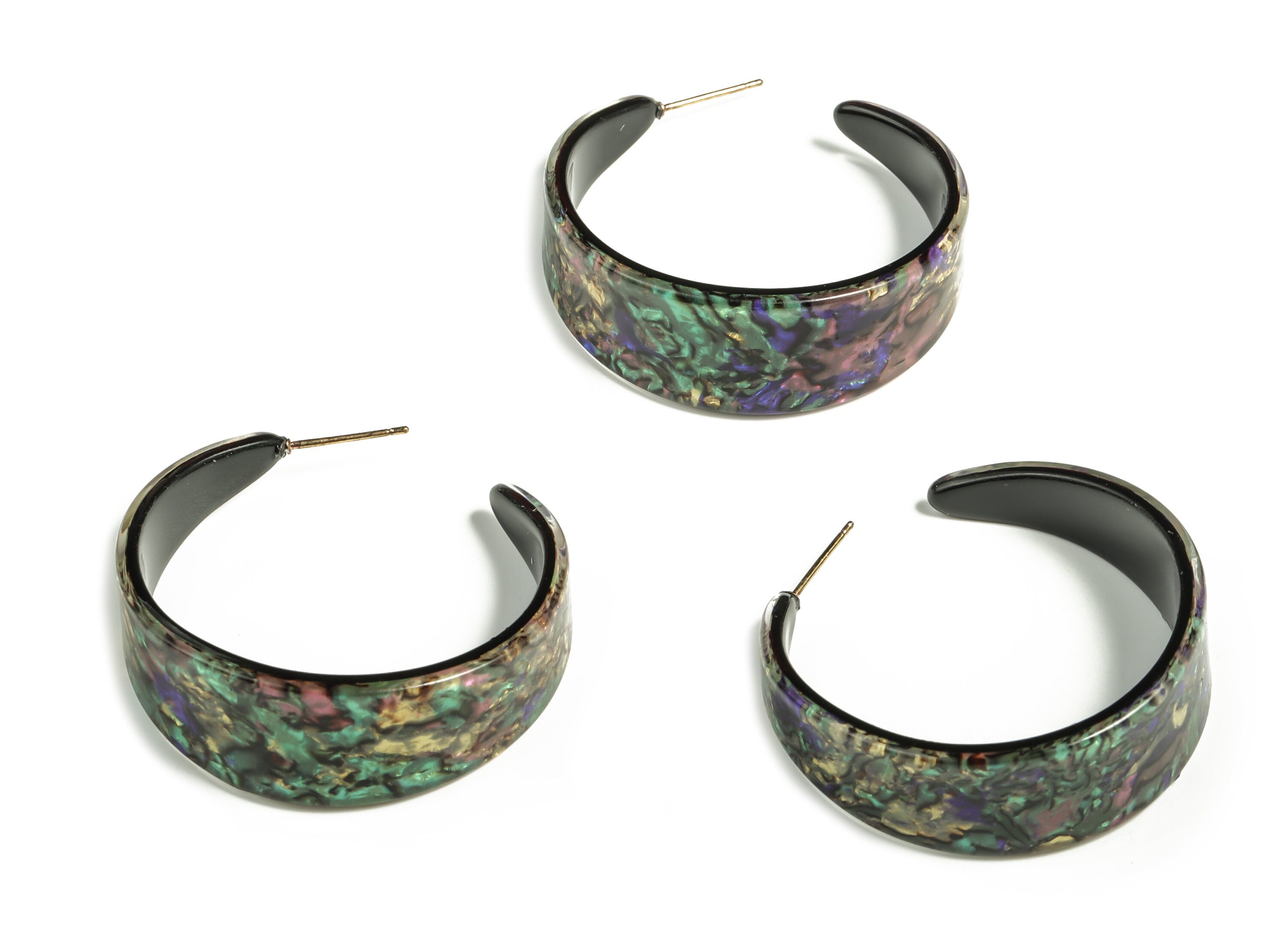 Open Hoop Earrings Stud - Acetate Round Earring Post - Gold Tone Plated Stud - Color Code: A652 - 42.5x14.36x2.84mm - AC2295-A652G - DOMEDBAZAAR