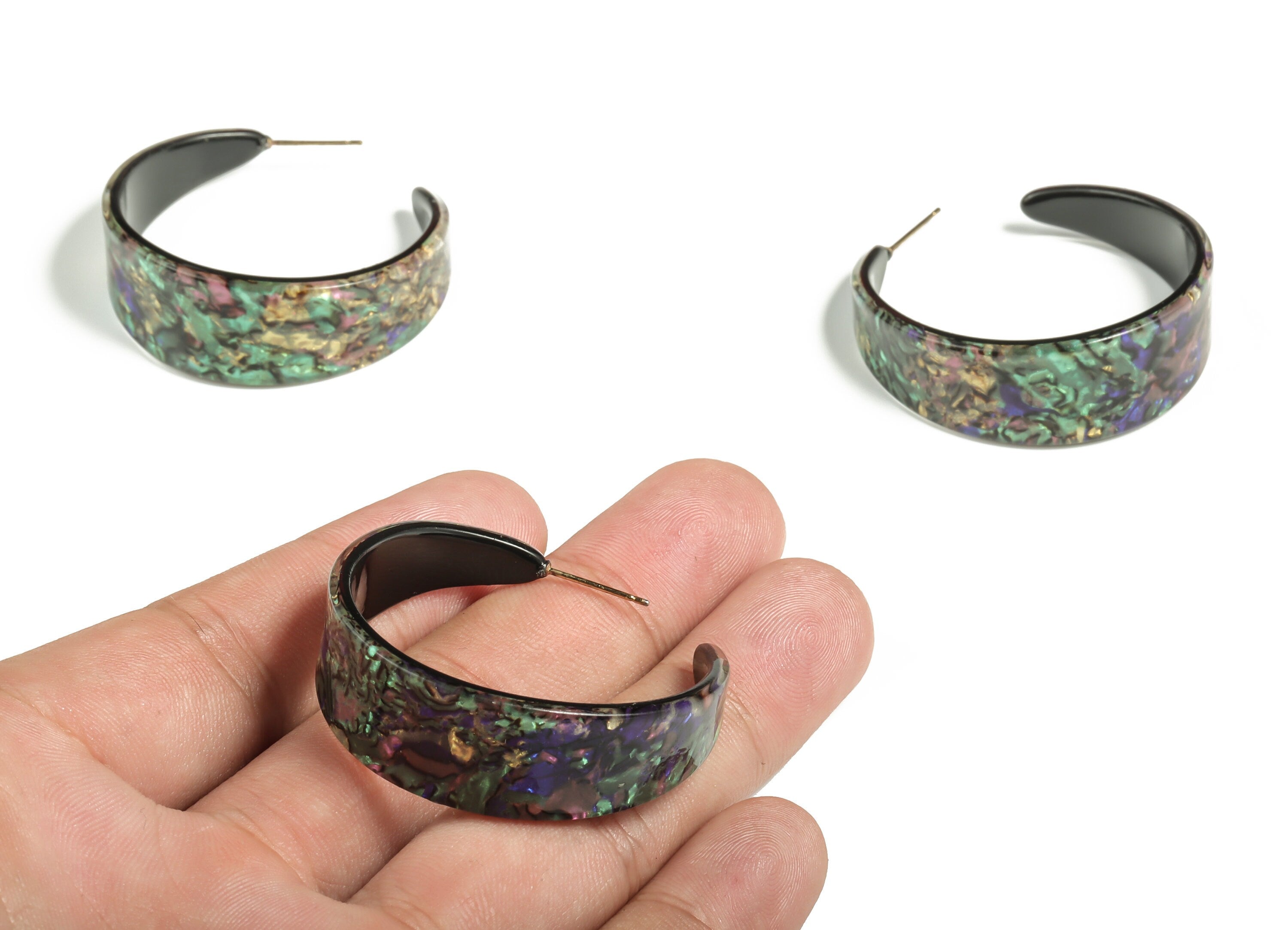 Open Hoop Earrings Stud - Acetate Round Earring Post - Gold Tone Plated Stud - Color Code: A652 - 42.5x14.36x2.84mm - AC2295-A652G - DOMEDBAZAAR