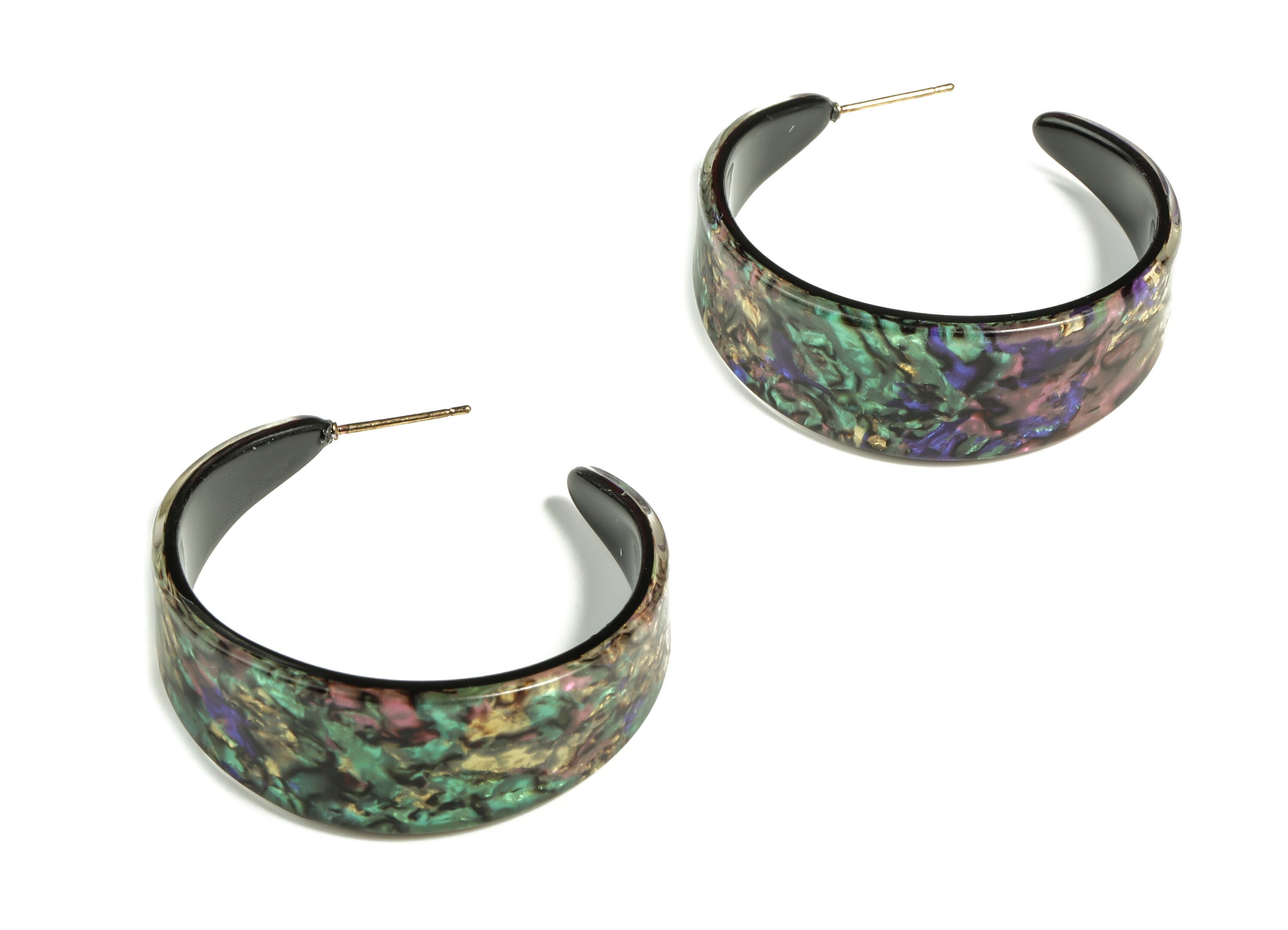Open Hoop Earrings Stud - Acetate Round Earring Post - Gold Tone Plated Stud - Color Code: A652 - 42.5x14.36x2.84mm - AC2295-A652G - DOMEDBAZAAR