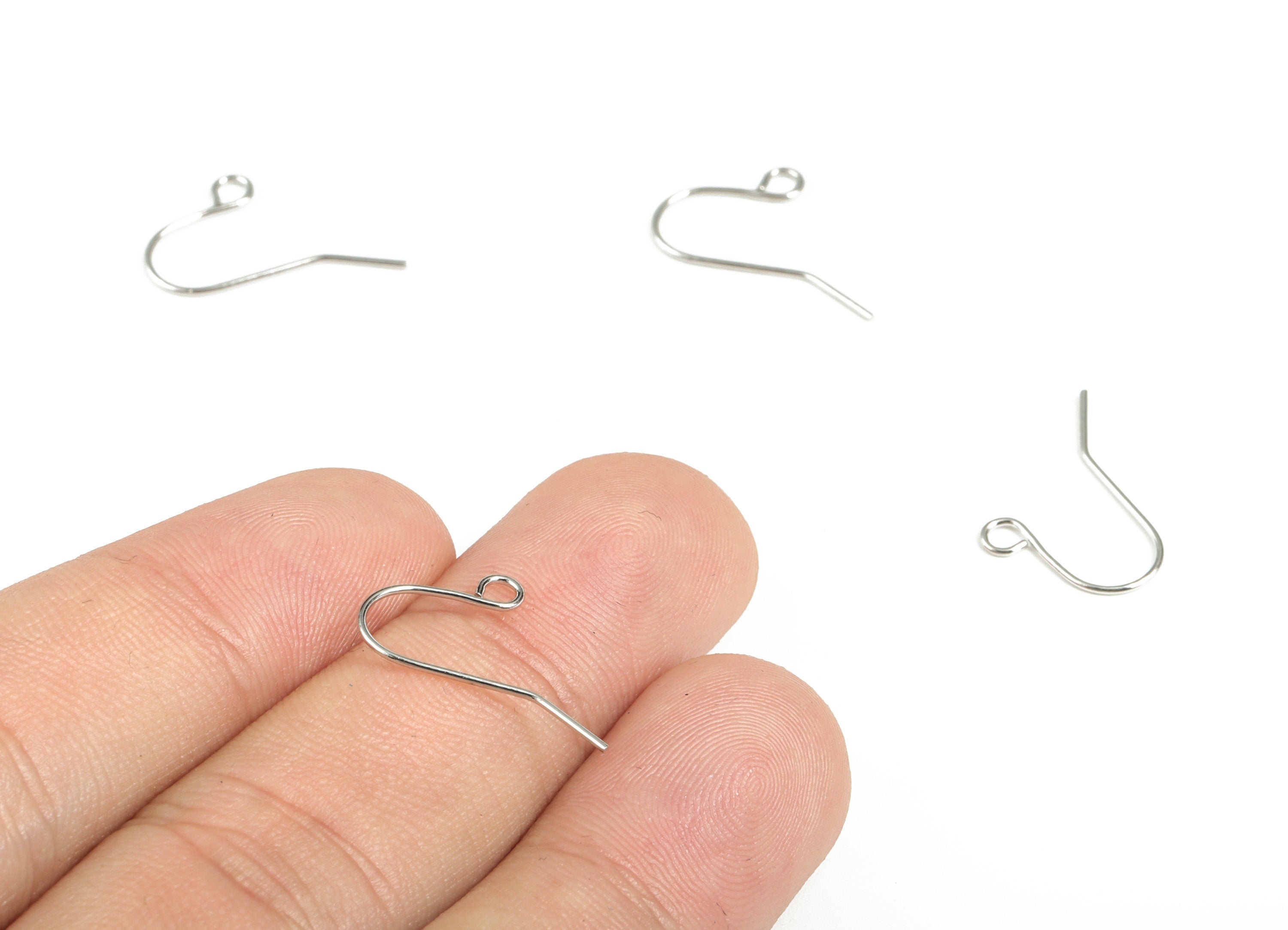 Brass Earring Hooks - Silver Earring Wires - 18K Real White Gold Plating - Jewelry Making Supplies - 18.59x11.35x0.6mm - RGP2918S - DOMEDBAZAAR