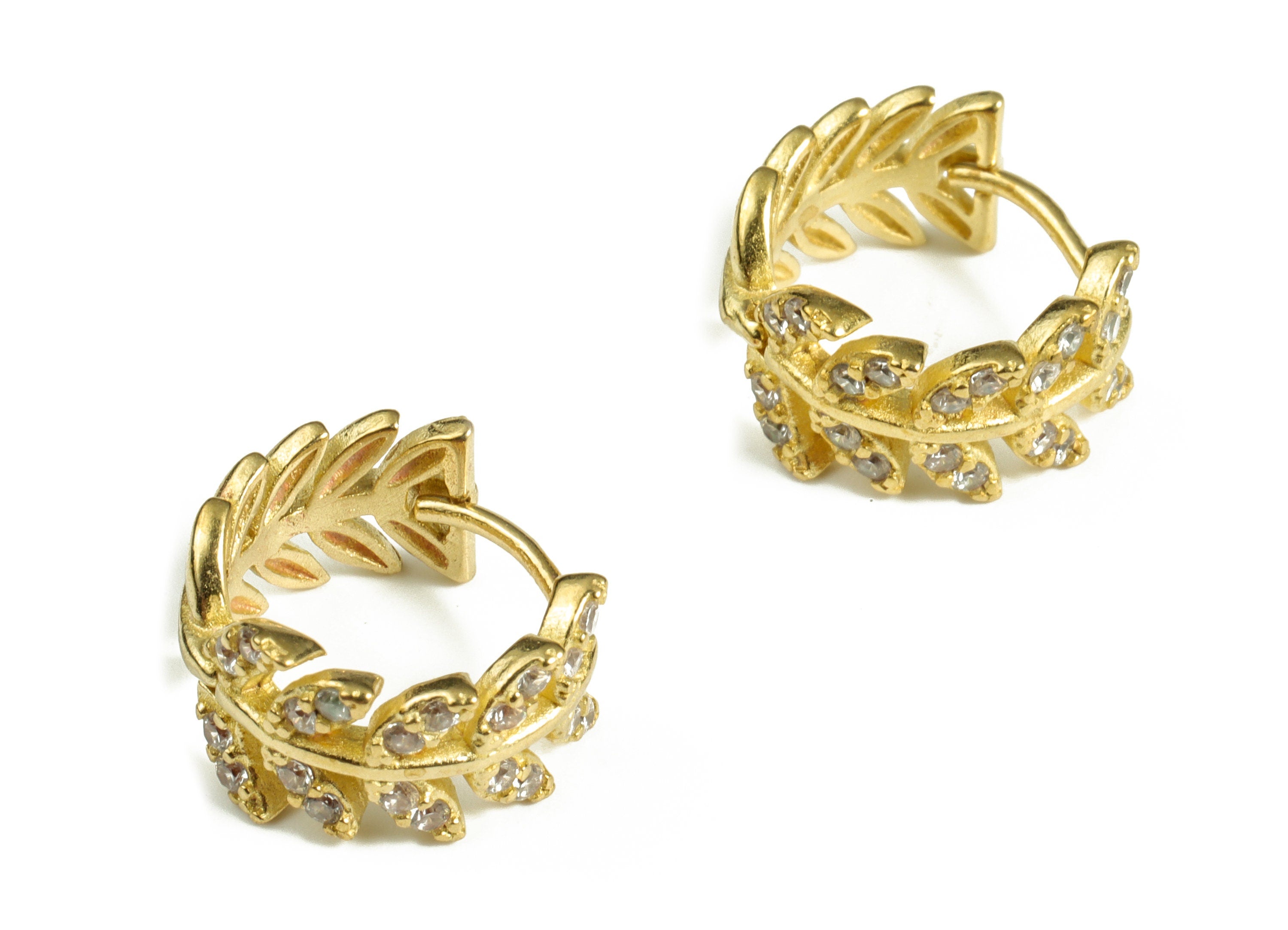 Tiny Branch Leaf Hoop Earring - Zircon Stud Earring - Brass Plated Earring Stud – Designer Hoop Earrings - 12.98× 12.76× 1.79mm - PP4062 - DOMEDBAZAAR