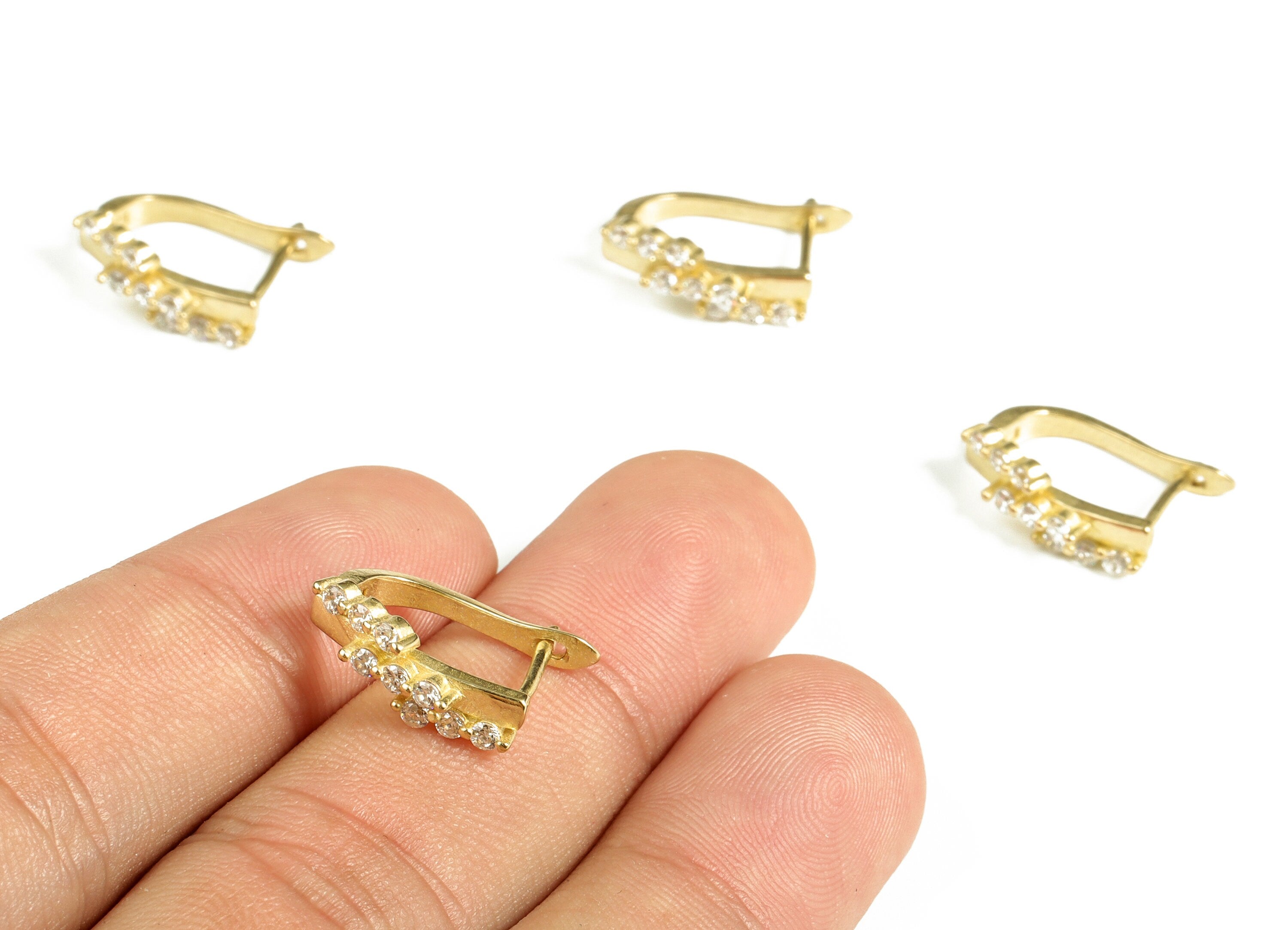 Brass Stud Earrings – Raw Brass Women Zircon Stud Earrings - Hoop Stud - Gift for Her - Jewelry Supplies - 18.22×14.42×3.31mm - PP4067 - DOMEDBAZAAR