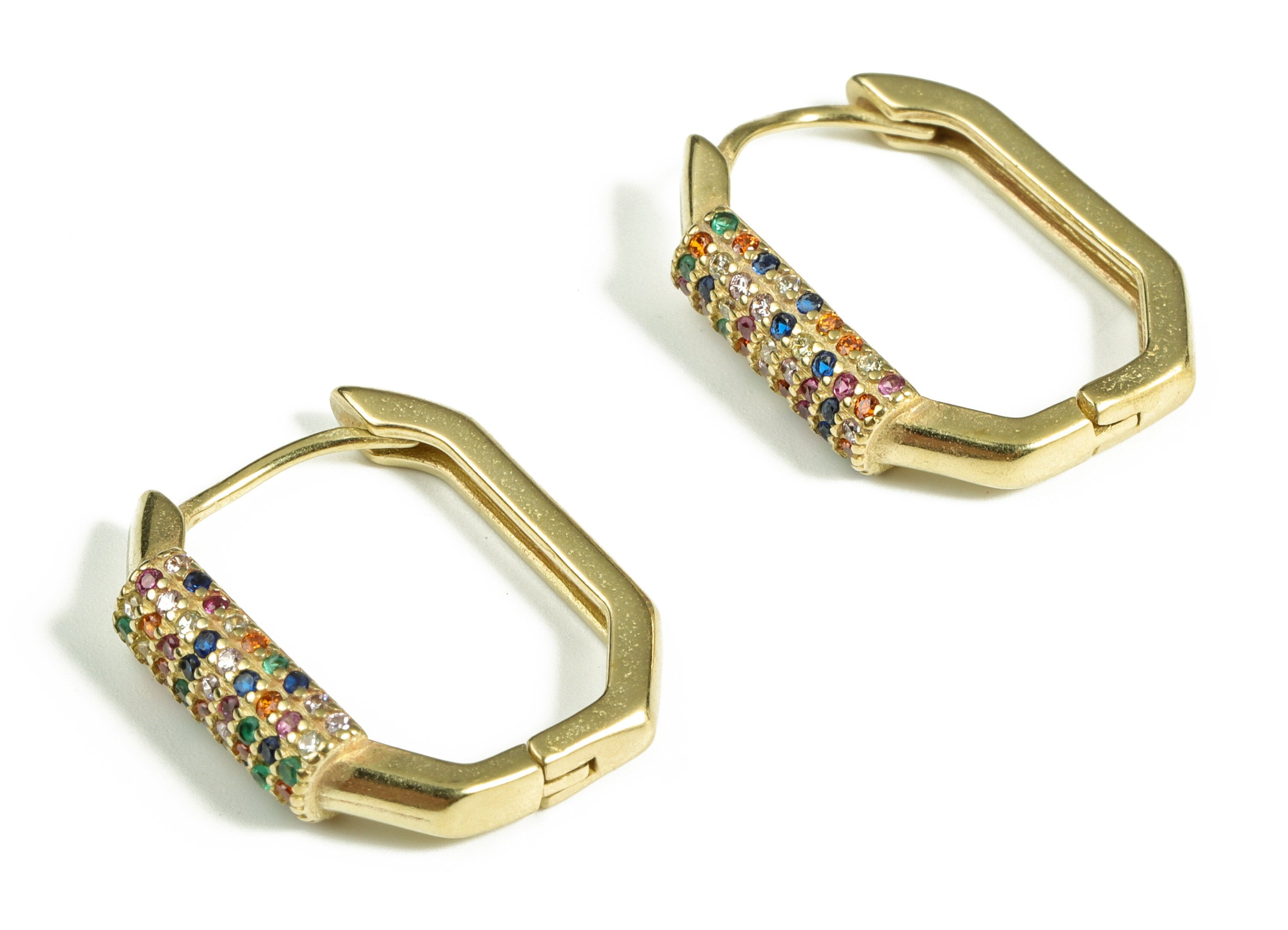 Brass Hoop Earrings – Women Multicolor Zircon Huggie Hoop Earring - Stud Earring Findings - Jewelry Supplies - 19.11×15.58×2.88mm - PP4068 - DOMEDBAZAAR