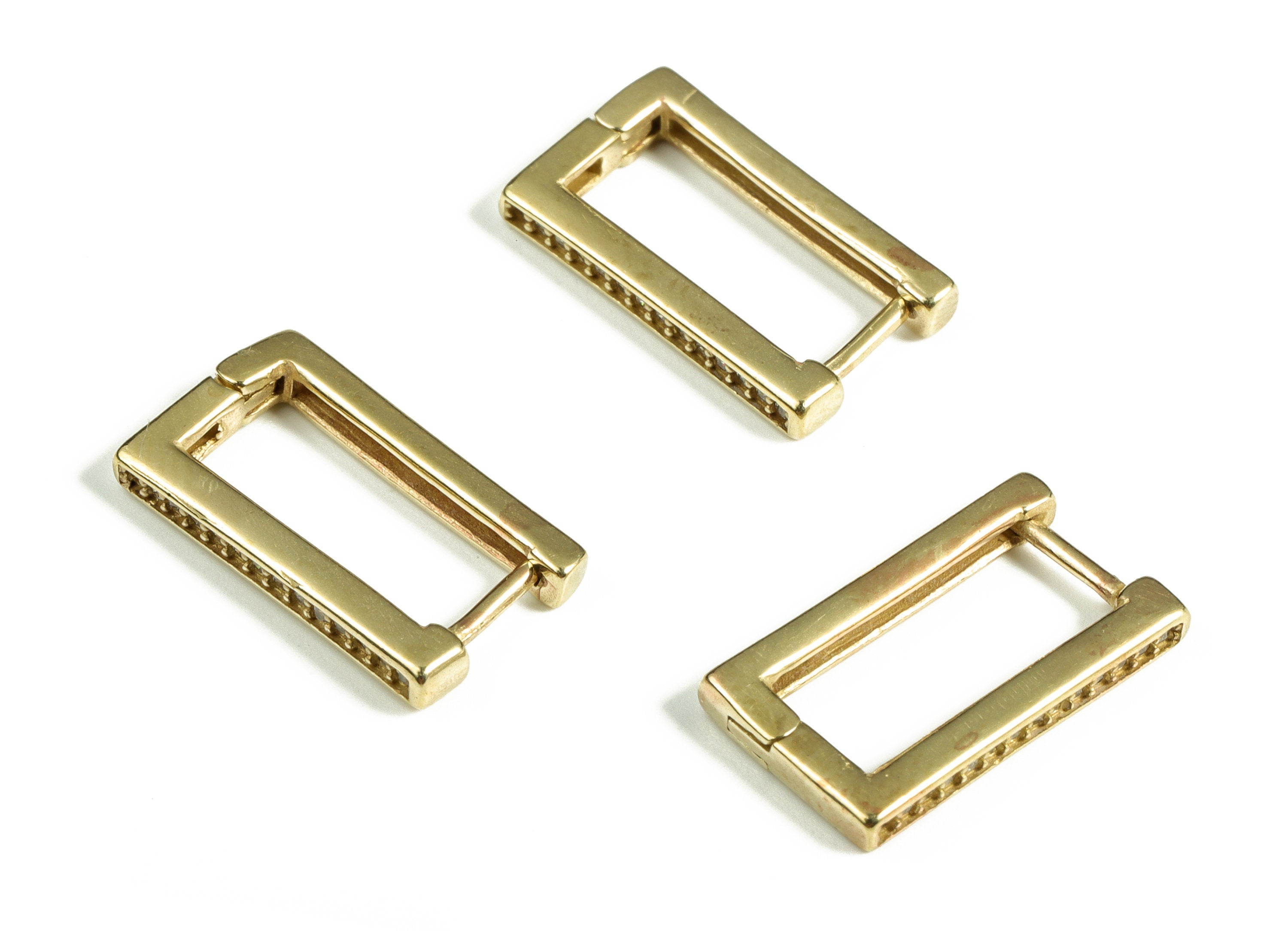 Brass Rectangle Hoops - Zircon Earrings Hoop – Raw Brass Huggies Hoop Earring Finding - Jewelry Supplies - 16.67×0.32×2.11mm - PP4070 - DOMEDBAZAAR