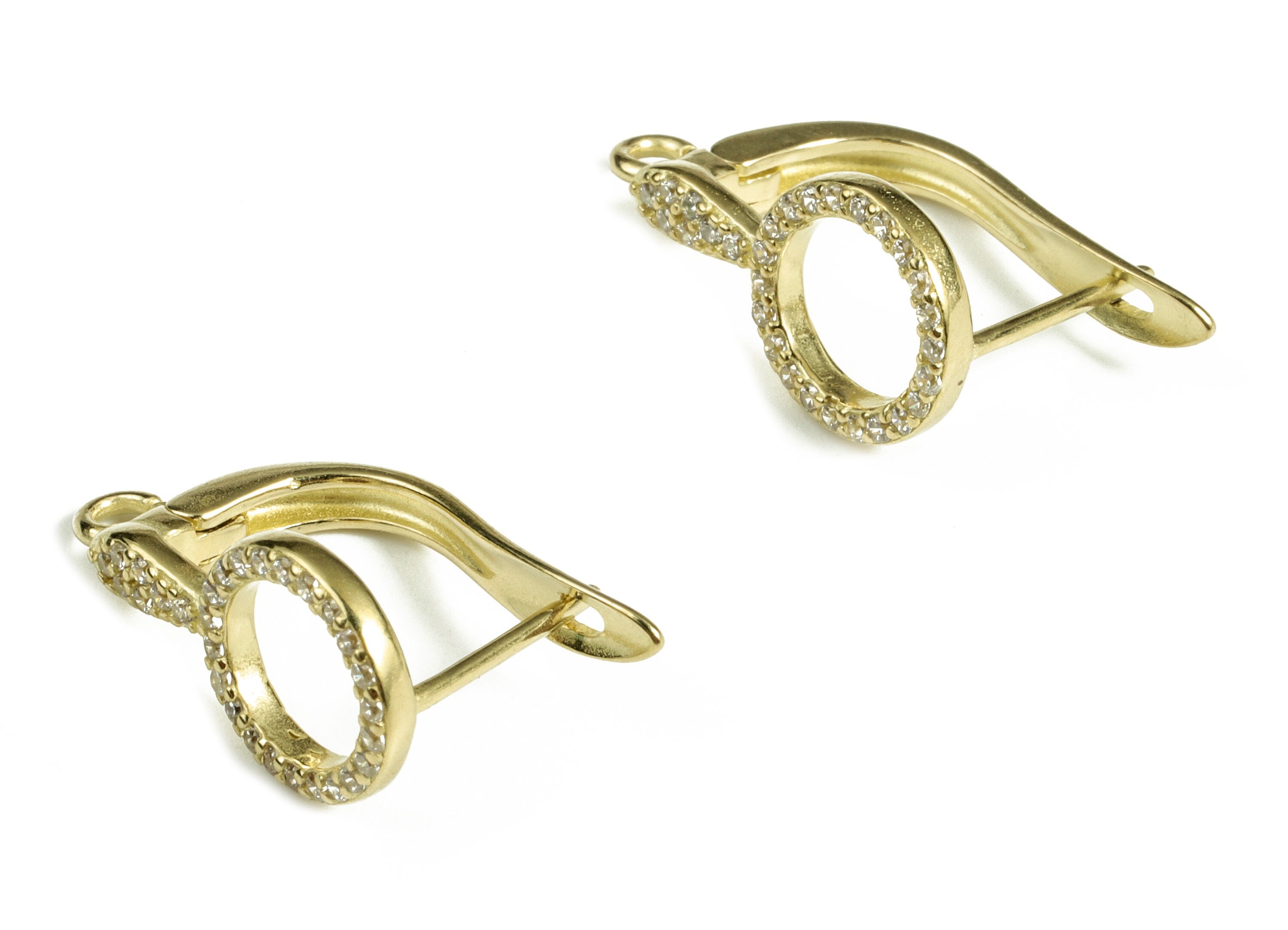 Brass Huggie Earring Stud With Zircons – Zircon Huggie Hoop – Raw Brass Stud Earring – Jewelry Supplies - 18.94x10.53x1.65mm - PP4071 - DOMEDBAZAAR