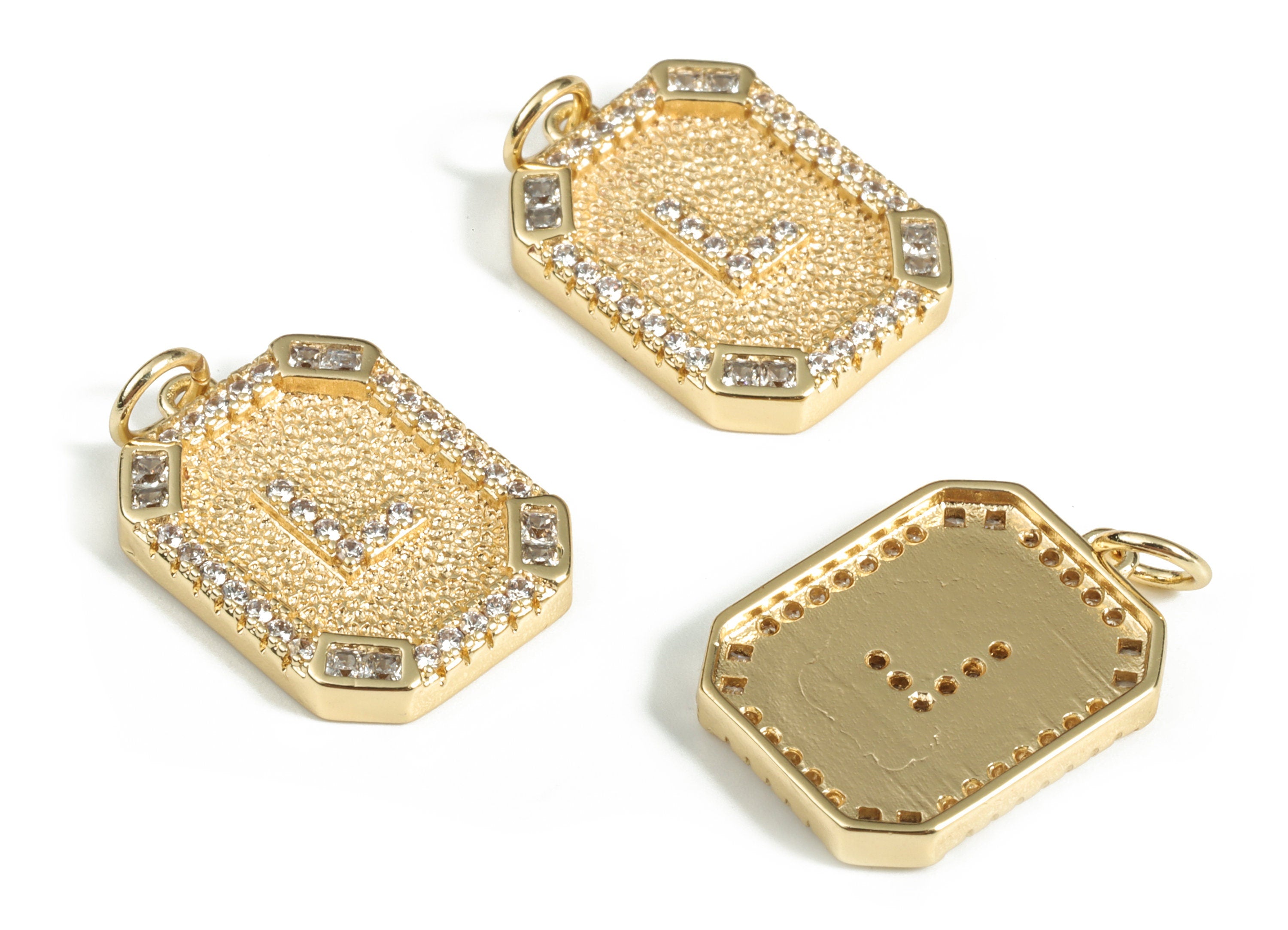 Brass Square Letter L Earring Charm With Zircons - 18k Real Gold Plated Brass - Initial L Gold Square Pendant - 22.89x13.97x2.7mm - RGP3135L - DOMEDBAZAAR