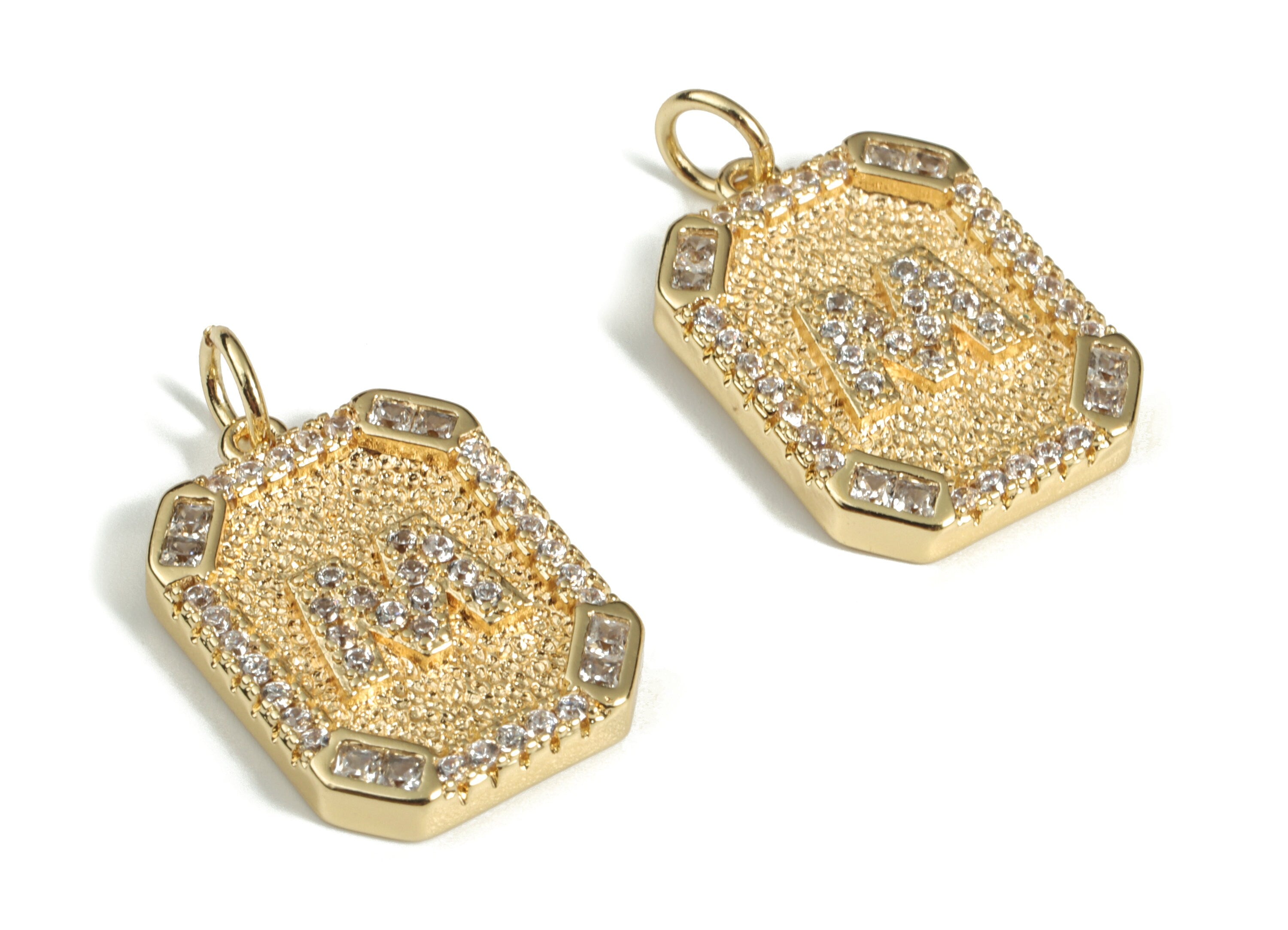 Brass Square Letter M Earring Charm With Zircons -Initial M Gold Square Pendant -18k Real Gold Plated Brass - 22.89x13.97x2.7mm - RGP3135M - DOMEDBAZAAR