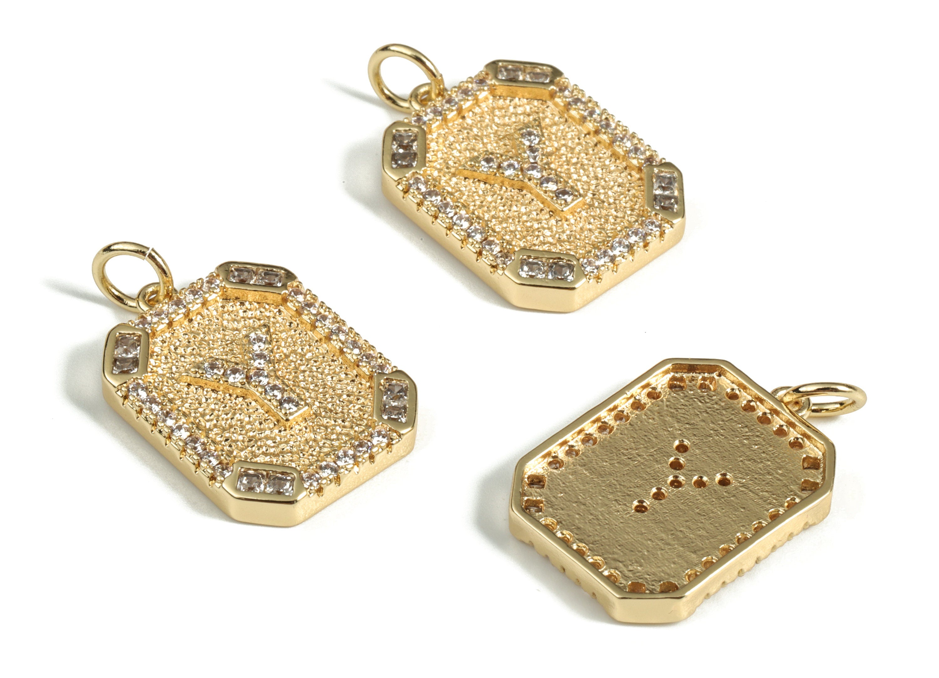 Brass Square Letter Y Earring Charm With Zircons - 18k Real Gold Plated Brass - Initial Y Gold Square Pendant - 22.89x13.97x2.7mm - RGP3135Y - DOMEDBAZAAR