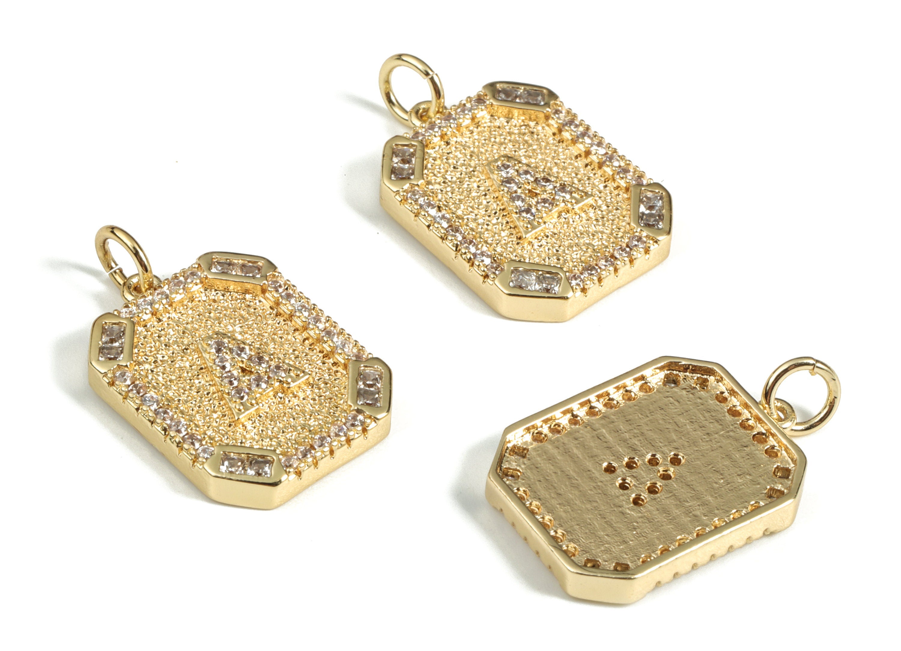 Brass Square Letter A Earring Charm With Zircons -18k Real Gold Plated Brass - Initial A Gold Square Pendant -22.89x13.97x2.7mm - RGP3135A - DOMEDBAZAAR
