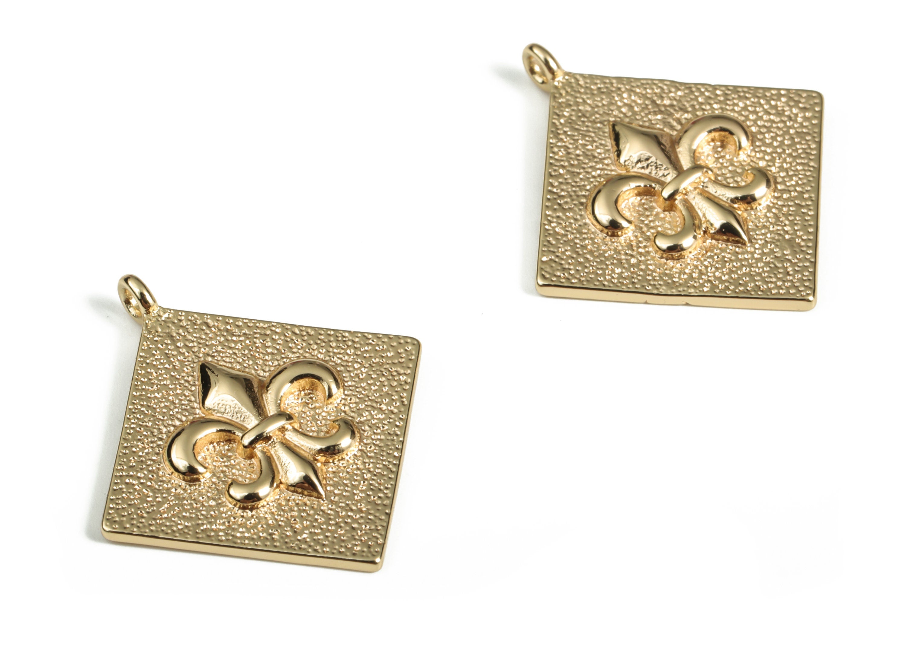 Brass Square Symbol Earring Charms - Gold Square Symbol Pendant - 18K Real Gold Plating - Jewelry Supplies - 24.92x22.05x2.31mm - RGP3115 - DOMEDBAZAAR