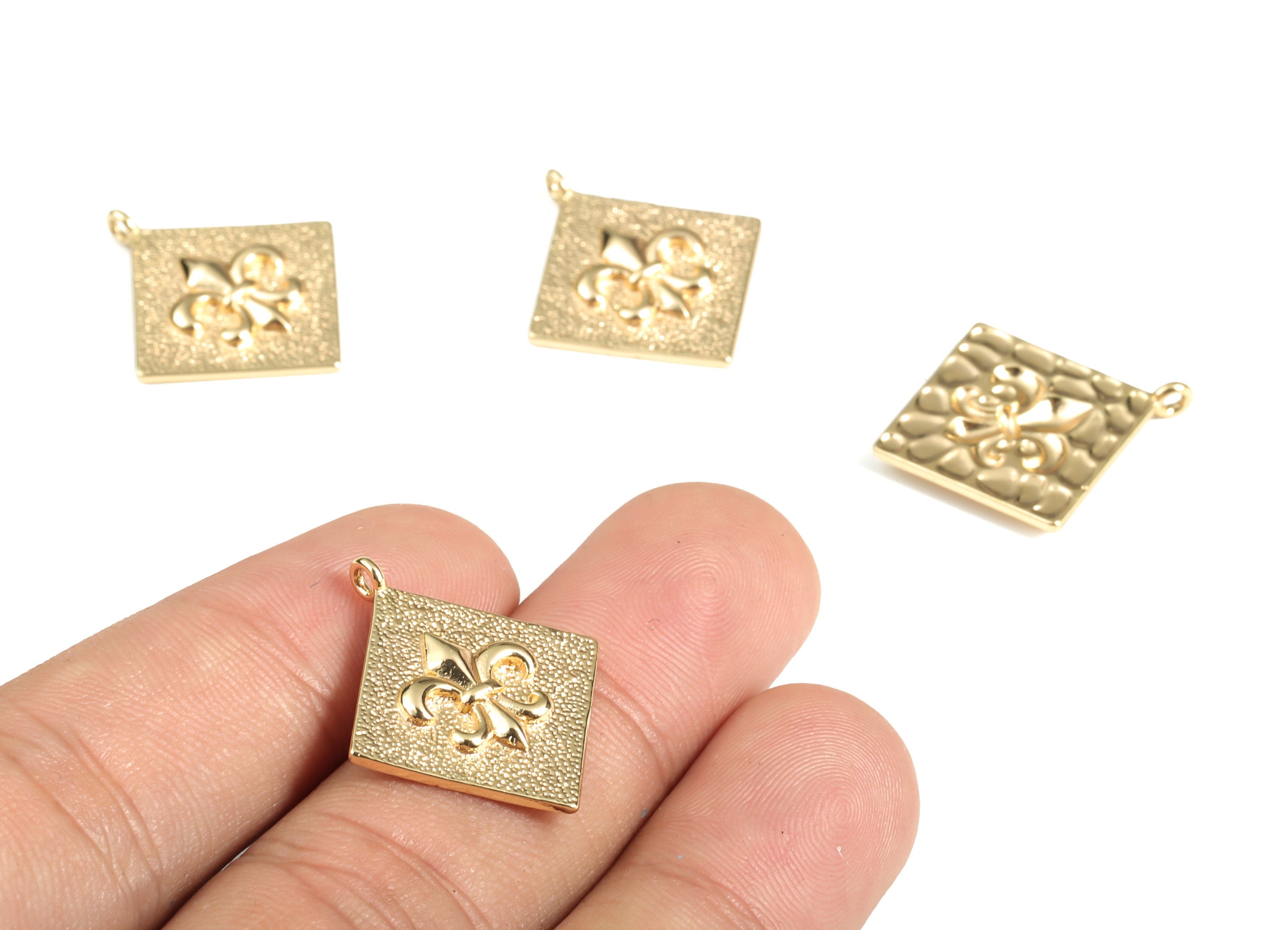 Brass Square Symbol Earring Charms - Gold Square Symbol Pendant - 18K Real Gold Plating - Jewelry Supplies - 24.92x22.05x2.31mm - RGP3115 - DOMEDBAZAAR