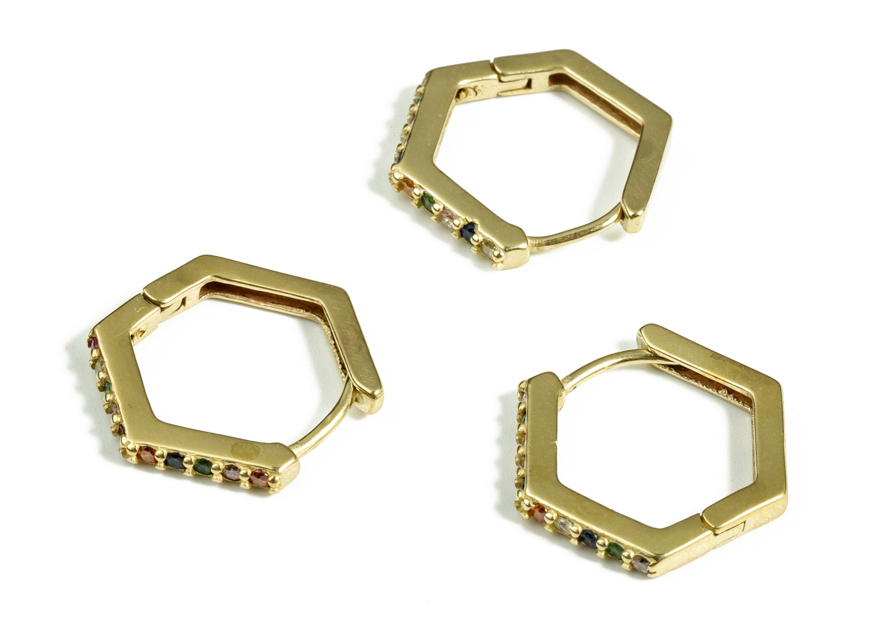Brass Hexagon Hoop Earring - Brass Hoop Earrings - Geometric Earring With Multicolor Zircons - Jewelry Supplies -17.6×15.31×2.45mm - PP4096 - DOMEDBAZAAR