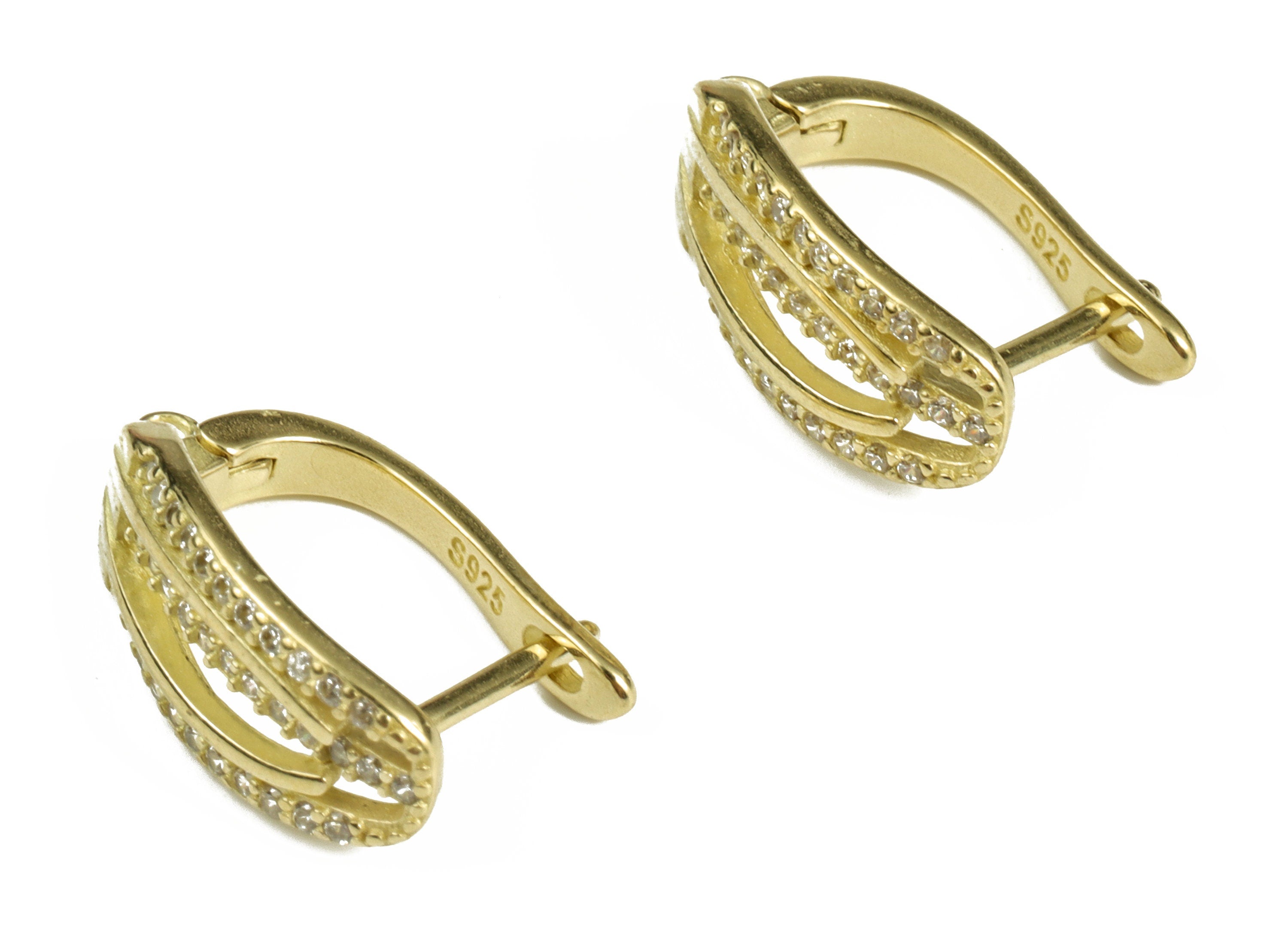 Brass Stud Earrings - Brass Earring Stud with Zircon – Earring with Open Ring - Jewelry Making Supplies - 16.67×11.51×2.06mm - PP4104 - DOMEDBAZAAR